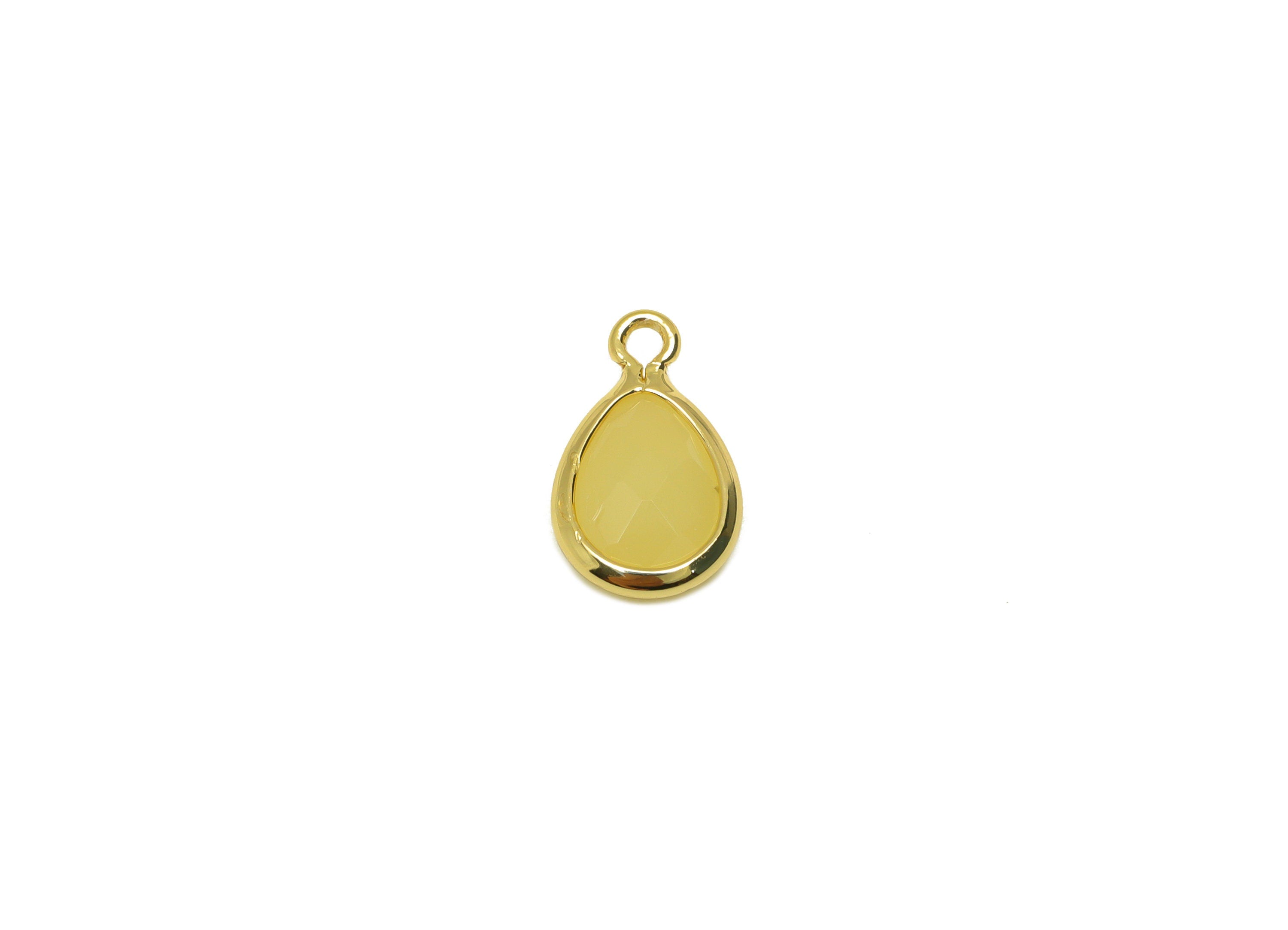 Brass Teardrop Earring Charm - Brass Faceted Glass Earring Charm - Brass Topaz Earring Charm - 18K Real Gold Plated - 11x6x3mm-RGP6921N - DOMEDBAZAAR