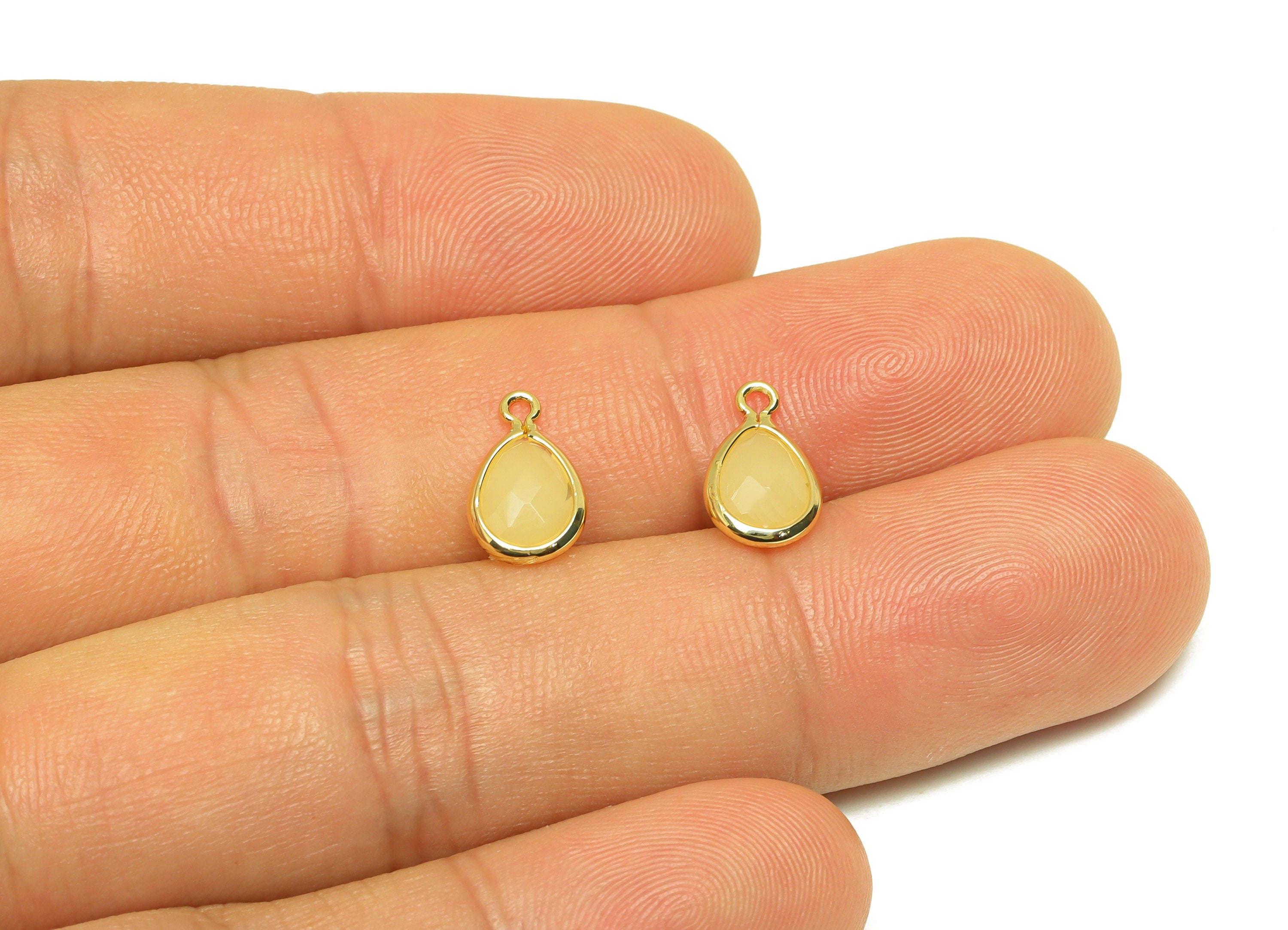 Brass Teardrop Earring Charm - Brass Faceted Glass Earring Charm - Brass Topaz Earring Charm - 18K Real Gold Plated - 11x6x3mm-RGP6921N - DOMEDBAZAAR