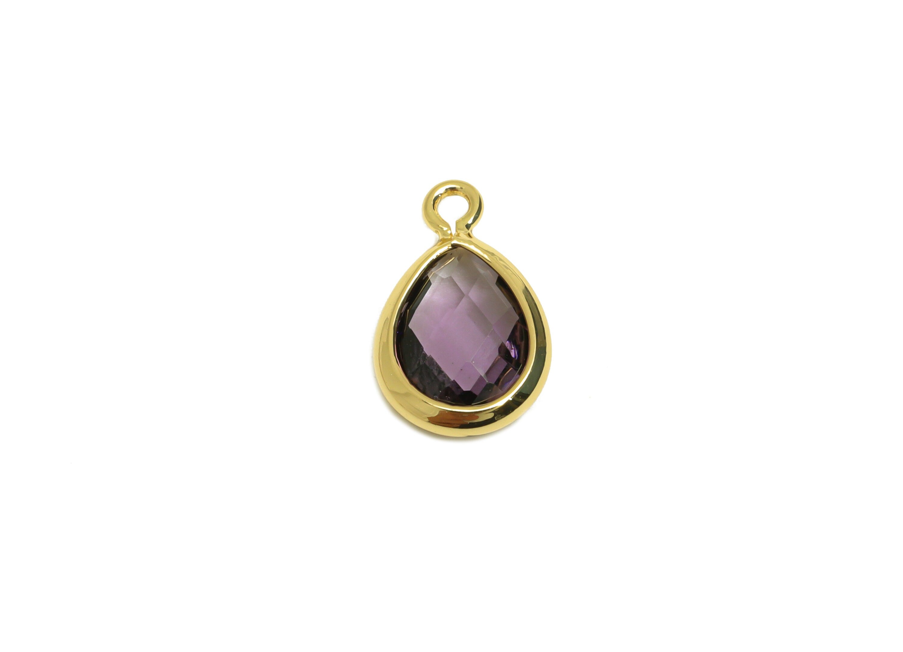 Brass Teardrop Earring Charm - Brass Faceted Glass Earring Charm - Brass Violet Earring Charm - 18K Real Gold Plated - 11x6x3mm - RGP6921Z - DOMEDBAZAAR