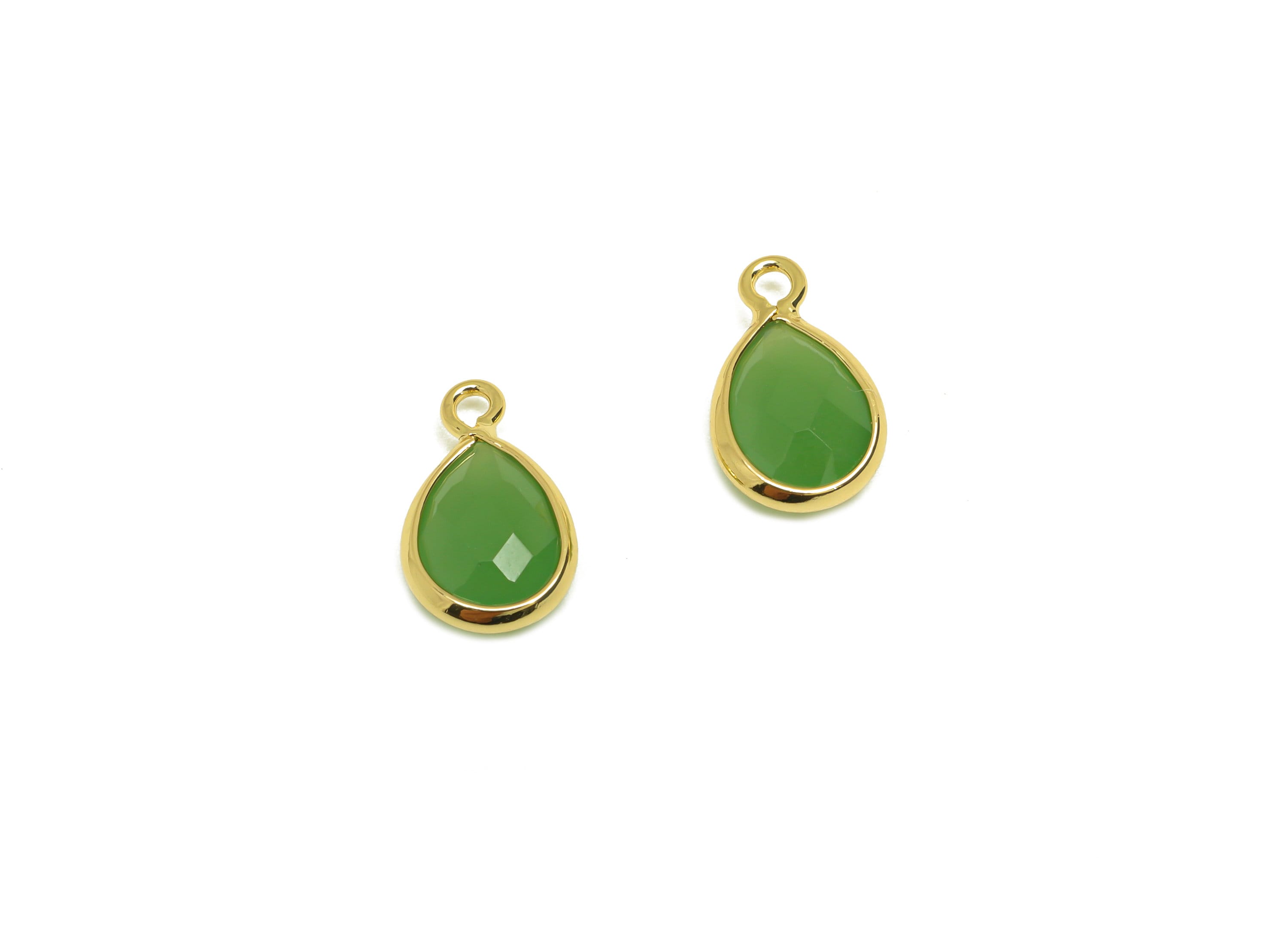 Brass Teardrop Earring Charm - Brass Faceted Glass Earring Charm - Emerald Earring Charm - 18K Real Gold Plated - 11x6x3mm - RGP6921L - DOMEDBAZAAR