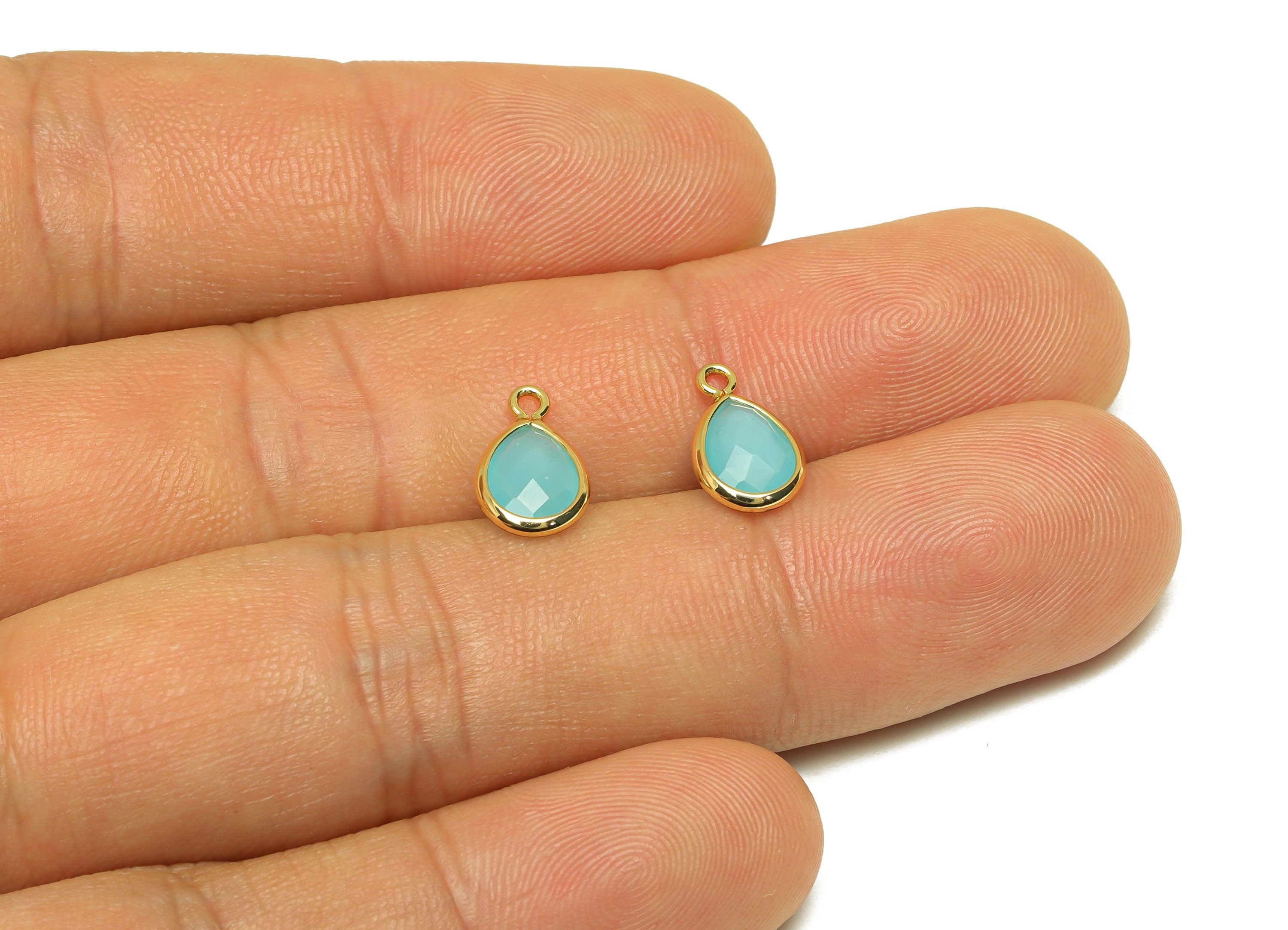 Brass Teardrop Earring Charm - Brass Faceted Glass Earring Charm - Hulan Jade Earring Charm - 18K Real Gold Plated - 11x6x3mm - RGP6921U - DOMEDBAZAAR