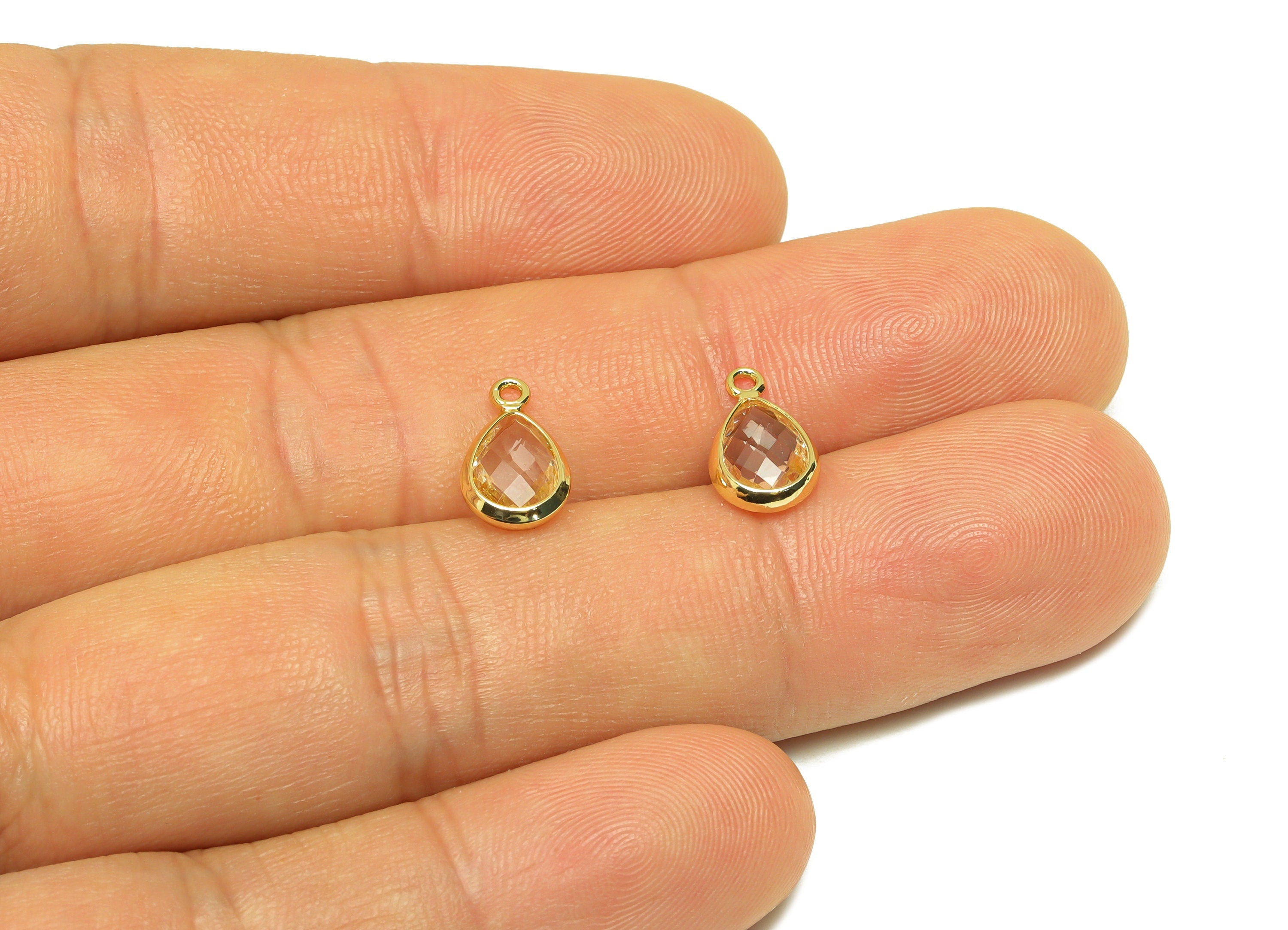 Brass Teardrop Earring Charm - Brass Faceted Glass Earring Charm - Transparent Earring Charm - 18K Real Gold Plated - 11x6x3mm - RGP6921X - DOMEDBAZAAR