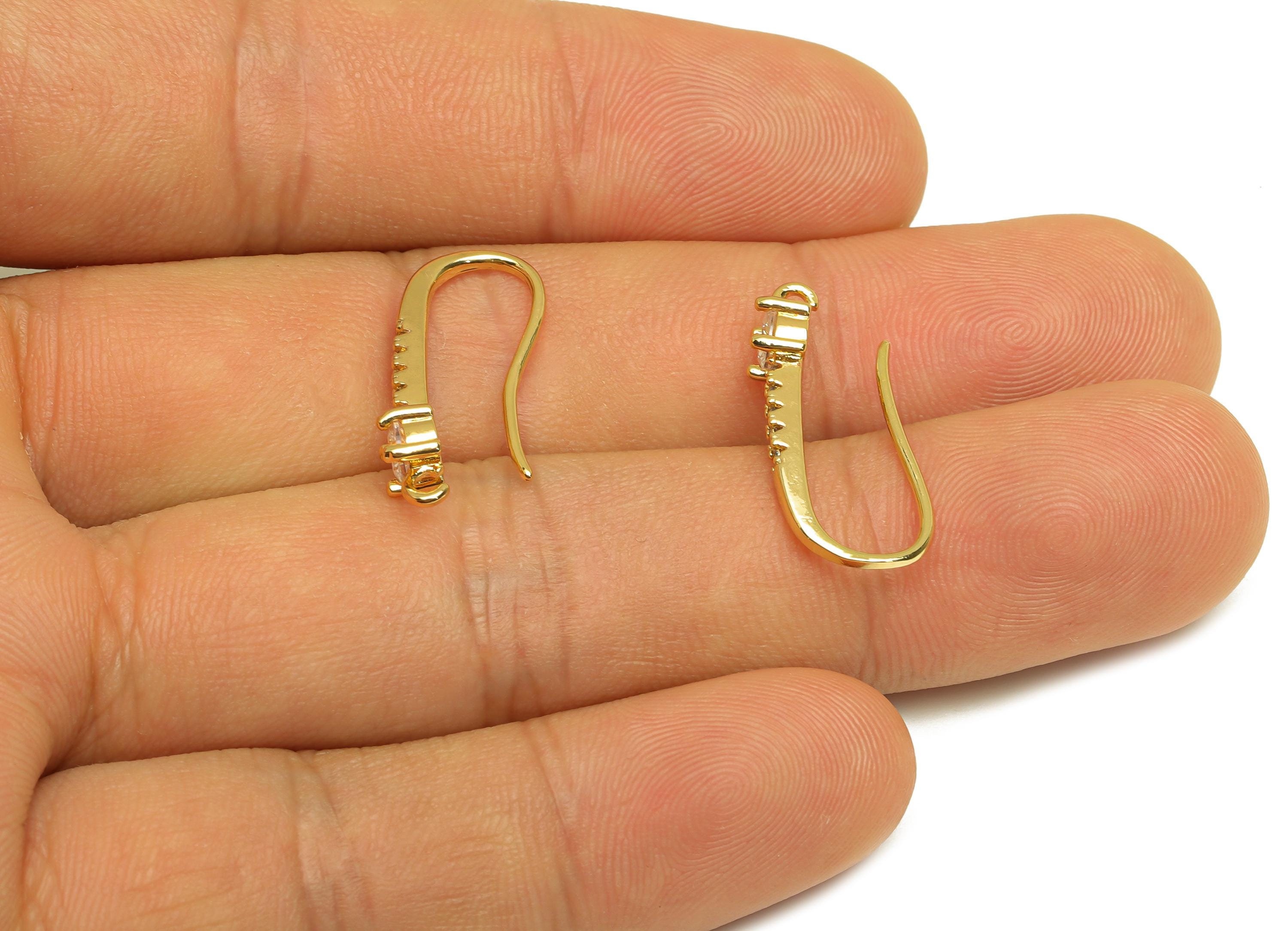 Brass Wire Hook Earring - Brass Zircon Wire Hook Earring - Brass Bead Earring Wire - Brass Ear Wire - 18K Real Gold Plated- 22x8x4mm-RGP7380 - DOMEDBAZAAR