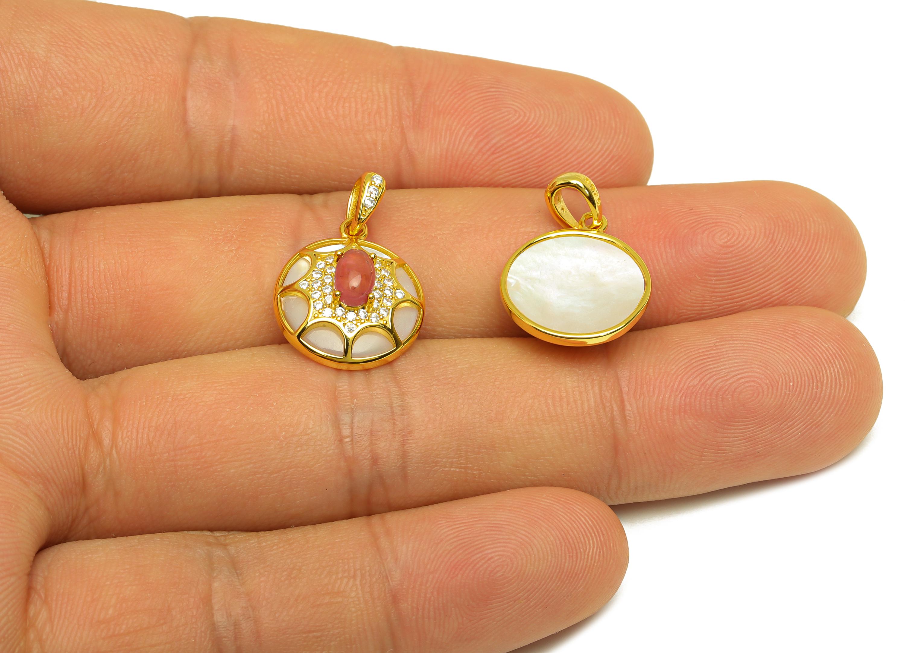 Tourmaline Zircon Earring Charm - Gemstone Pendant - Seashell Earring Charm - For Necklace - 18K Real Gold Plated Silver - 21x14x6mm-RGP7370 - DOMEDBAZAAR
