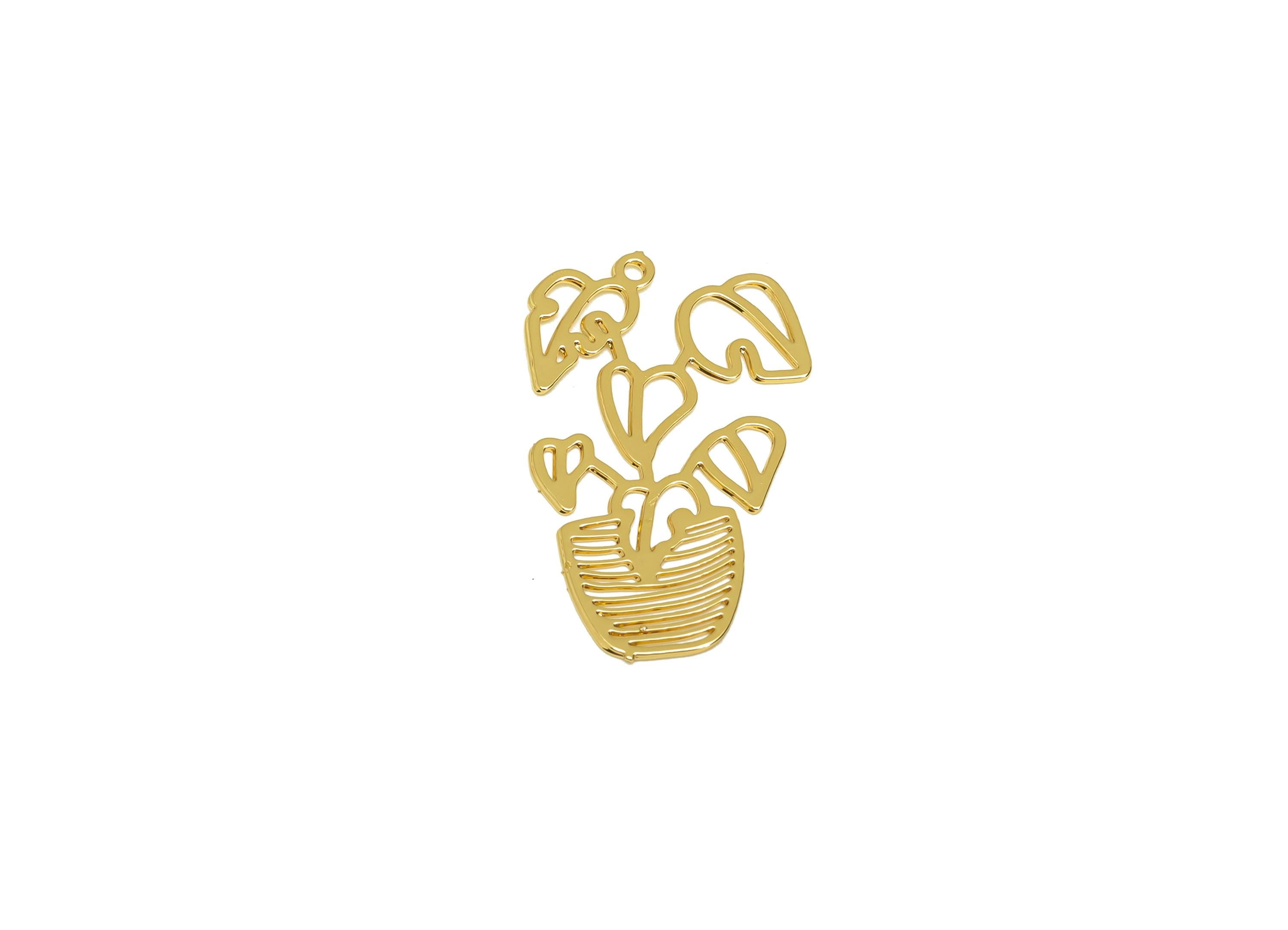 Brass Bouquet Earring Charm - Brass Monstera Earring Charm - Brass Botanical Pendant - 18K Real Gold Plating - 23.3x13.46x0.42mm - RGP7167 - DOMEDBAZAAR