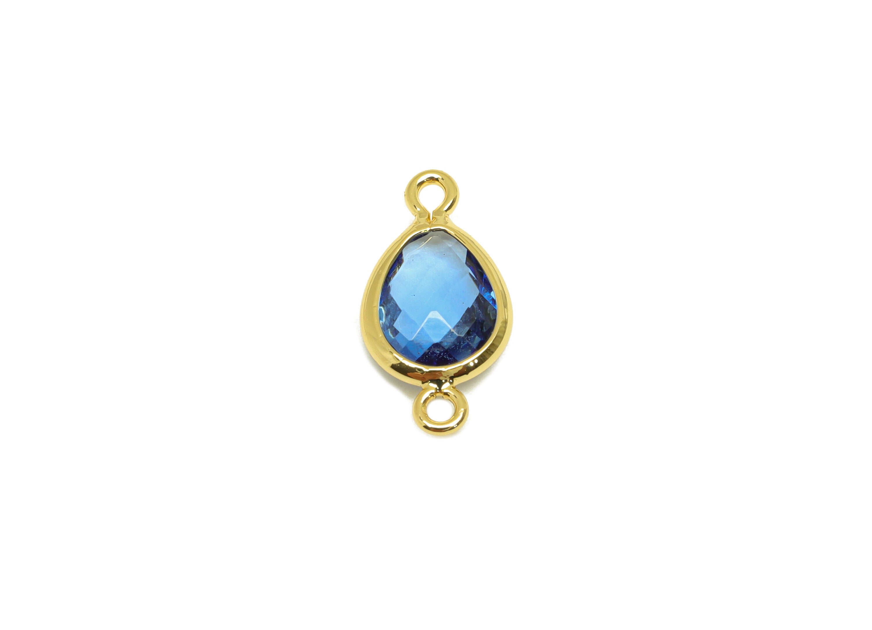 Brass Teardrop Connector - Brass Faceted Glass Earring Charm - Brass Blue Earring Charm - 18K Real Gold Plated - 14x6x2.94mm - RGP6922V - DOMEDBAZAAR