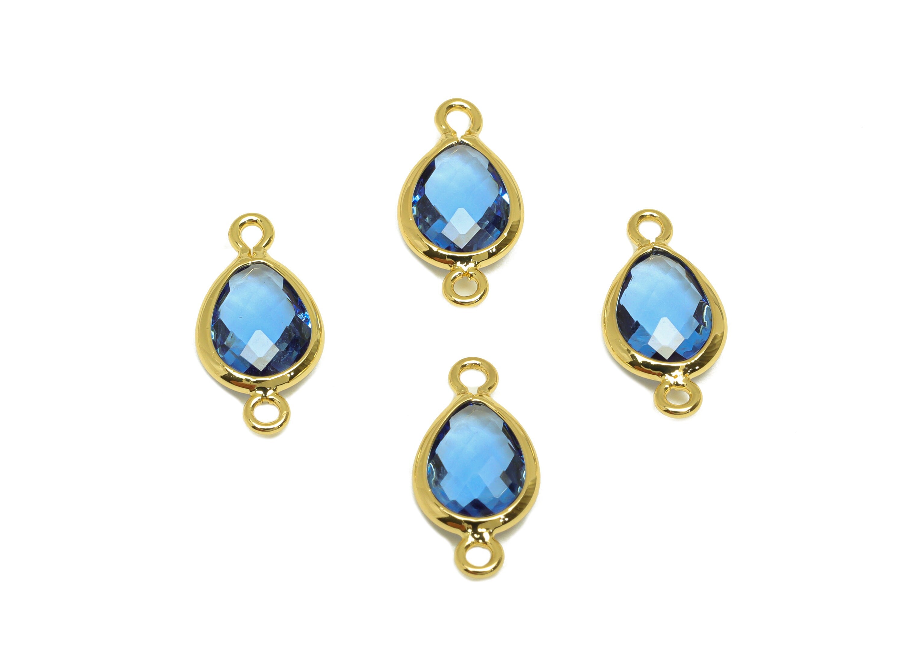 Brass Teardrop Connector - Brass Faceted Glass Earring Charm - Brass Blue Earring Charm - 18K Real Gold Plated - 14x6x2.94mm - RGP6922V - DOMEDBAZAAR