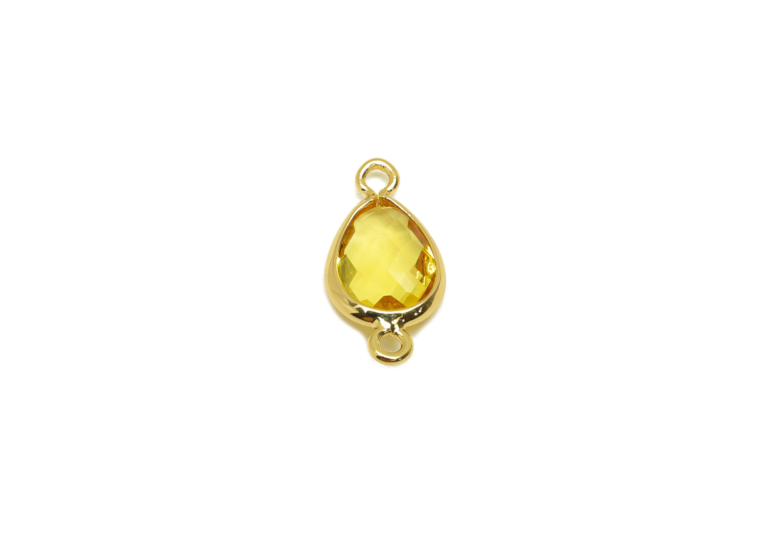 Brass Teardrop Connector - Brass Faceted Glass Earring Charm - Crystal Yellow Earring Charm - 18K Real Gold Plated - 14x6x2mm - RGP6922M - DOMEDBAZAAR