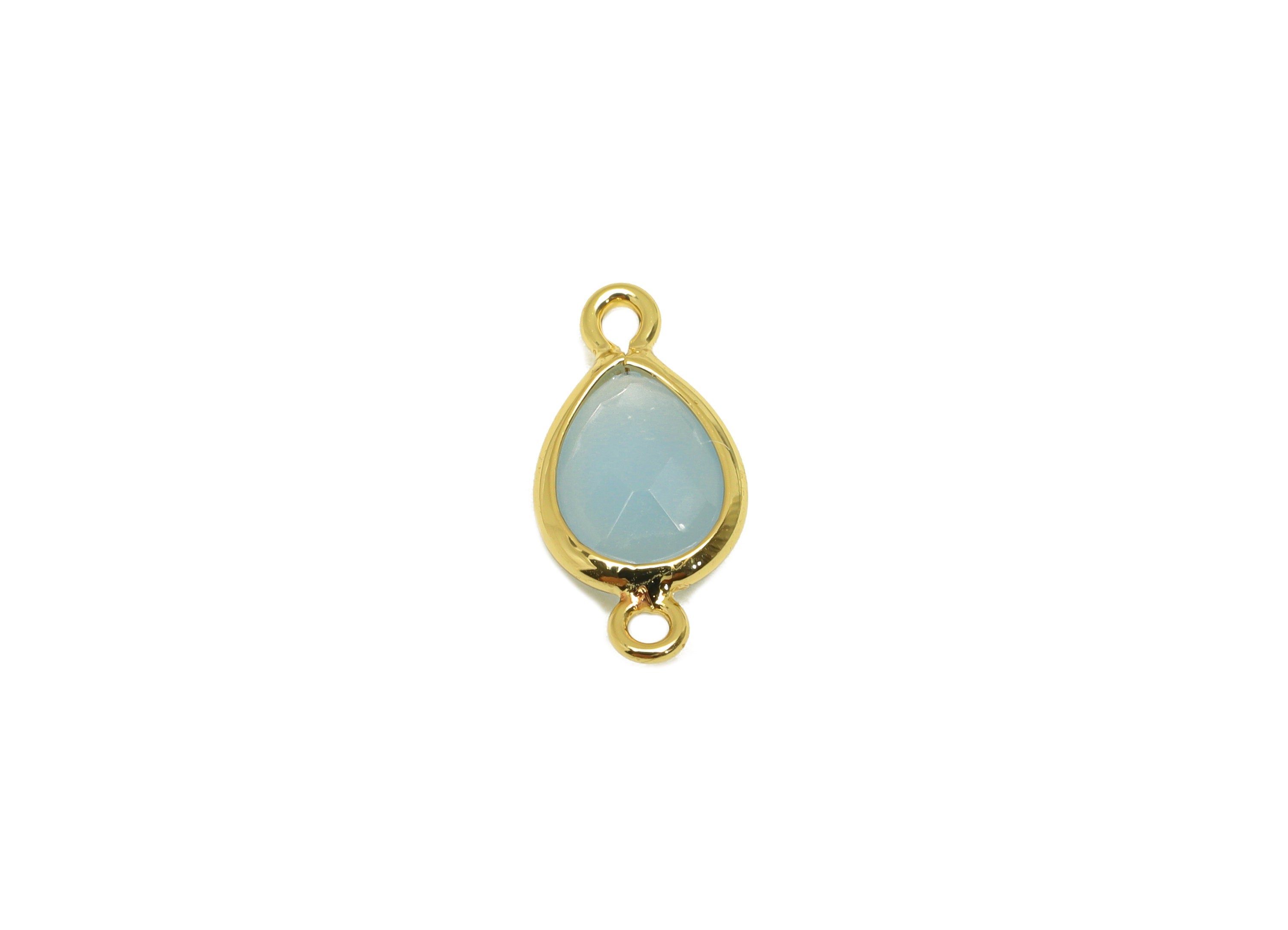 Brass Teardrop Connector - Brass Faceted Glass Earring Charm - Light Sapphire Earring Charm - 18K Real Gold Plated - 14x6x2mm - RGP6922T - DOMEDBAZAAR
