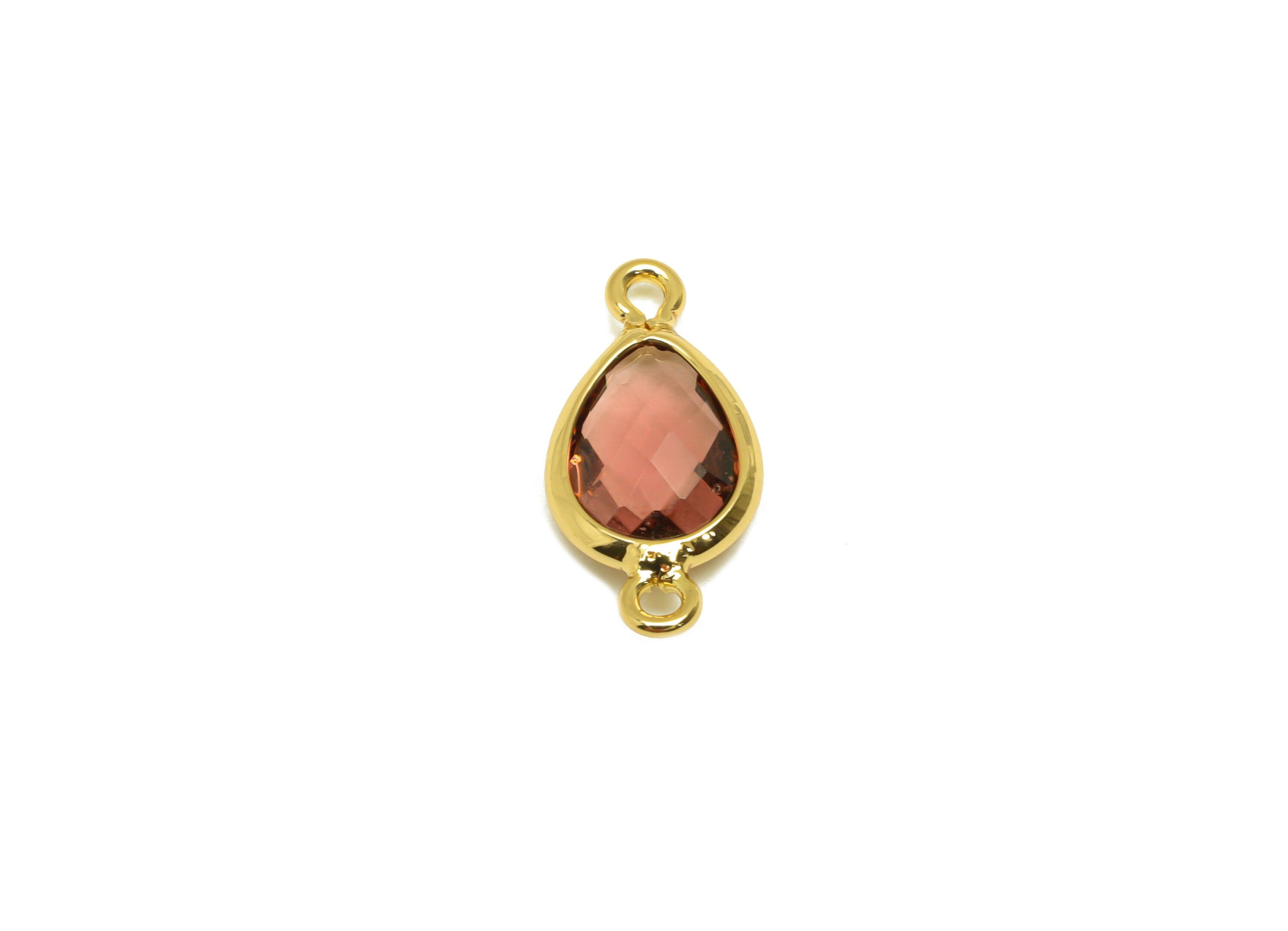 Brass Teardrop Connector - Brass Faceted Glass Earring Charm - Violet Glass Earring Charm - 18K Real Gold Plated - 14x6x2mm - RGP6922H - DOMEDBAZAAR