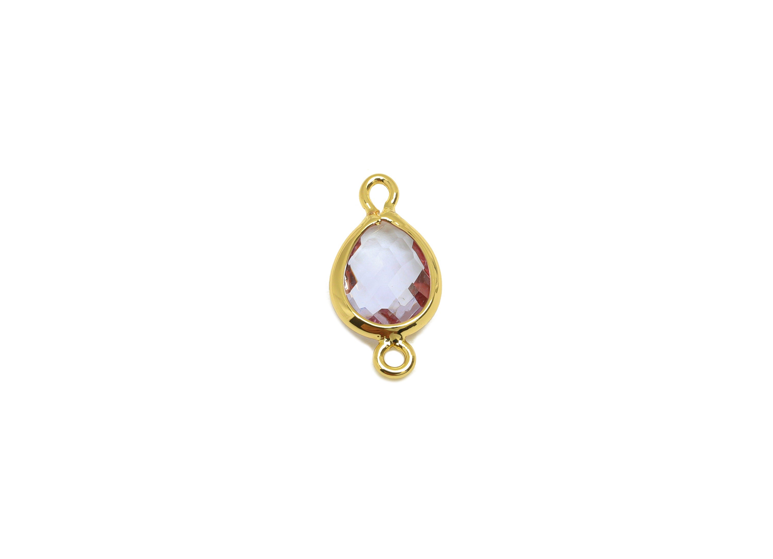 Brass Teardrop Connector - Brass Faceted Glass Earring Charm - Medium Purple Earring Charm - 18K Real Gold Plated - 14x6x2mm - RGP6922J - DOMEDBAZAAR