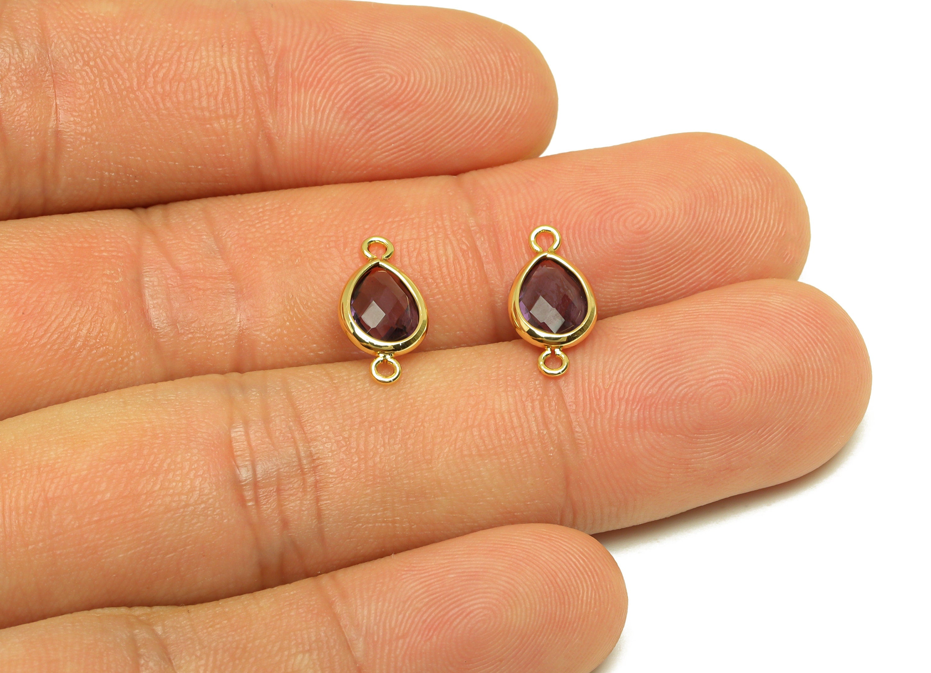 Brass Teardrop Connector - Brass Faceted Glass Earring Charm - Violet Earring Charm - 18K Real Gold Plated - 14x6x2mm - RGP6922Z - DOMEDBAZAAR