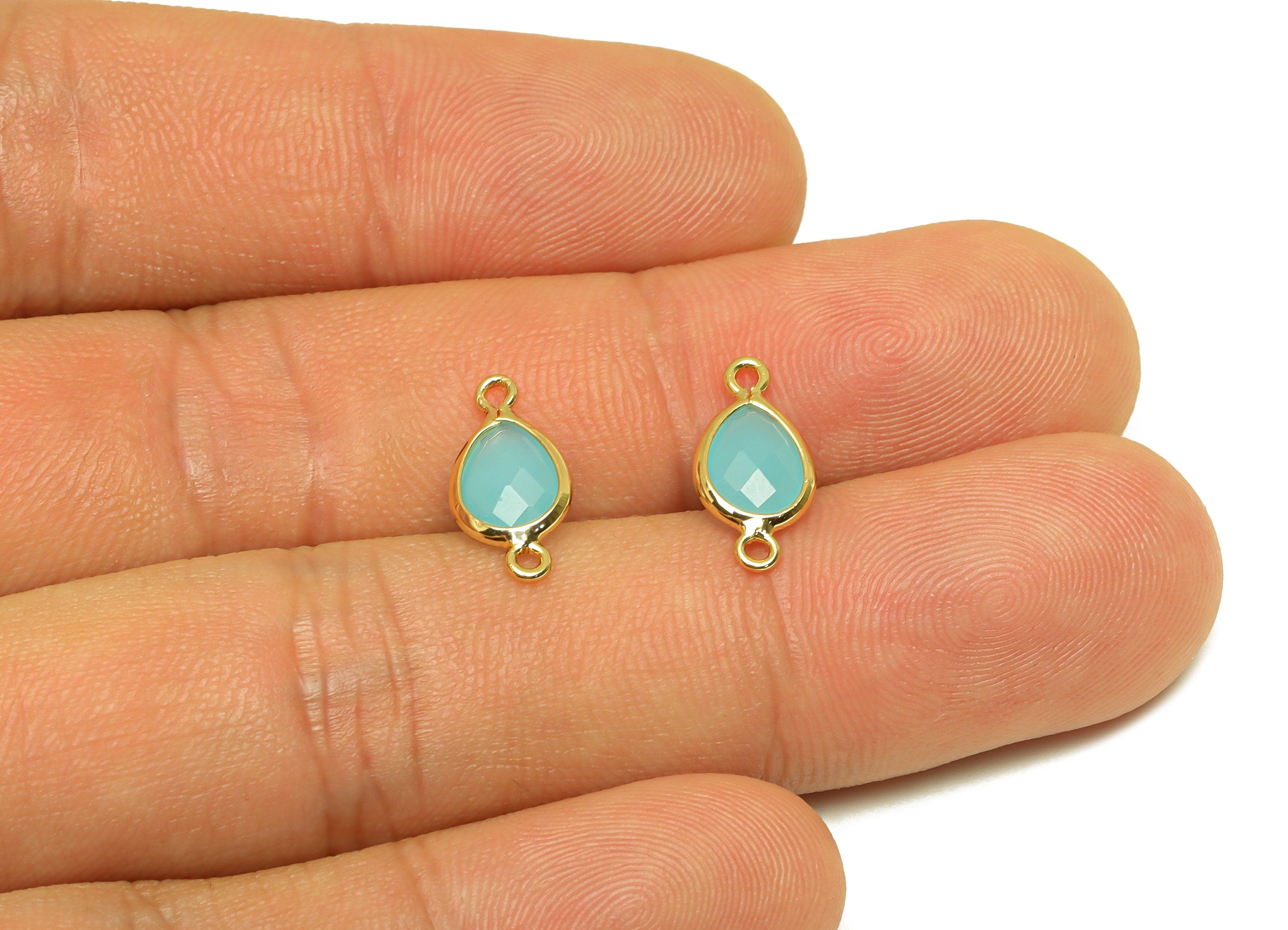Brass Teardrop Connector - Brass Faceted Glass Earring Charm - Hulan Jade Earring Charm - 18K Real Gold Plated - 14x6x2mm - RGP6922U - DOMEDBAZAAR