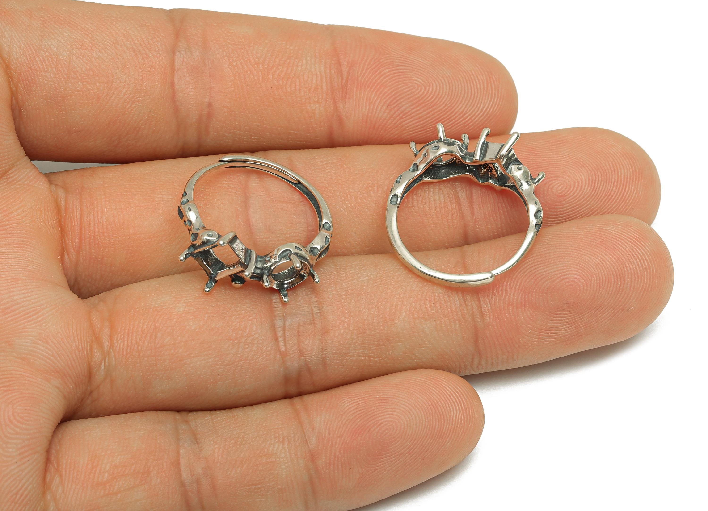 Adjustable Ring Setting - 4x6mm Rectangle Frame Ring - 5x5mm Round Vintage Hoop Ring - 925 Silver Sterling Silver - RGP7385 - DOMEDBAZAAR