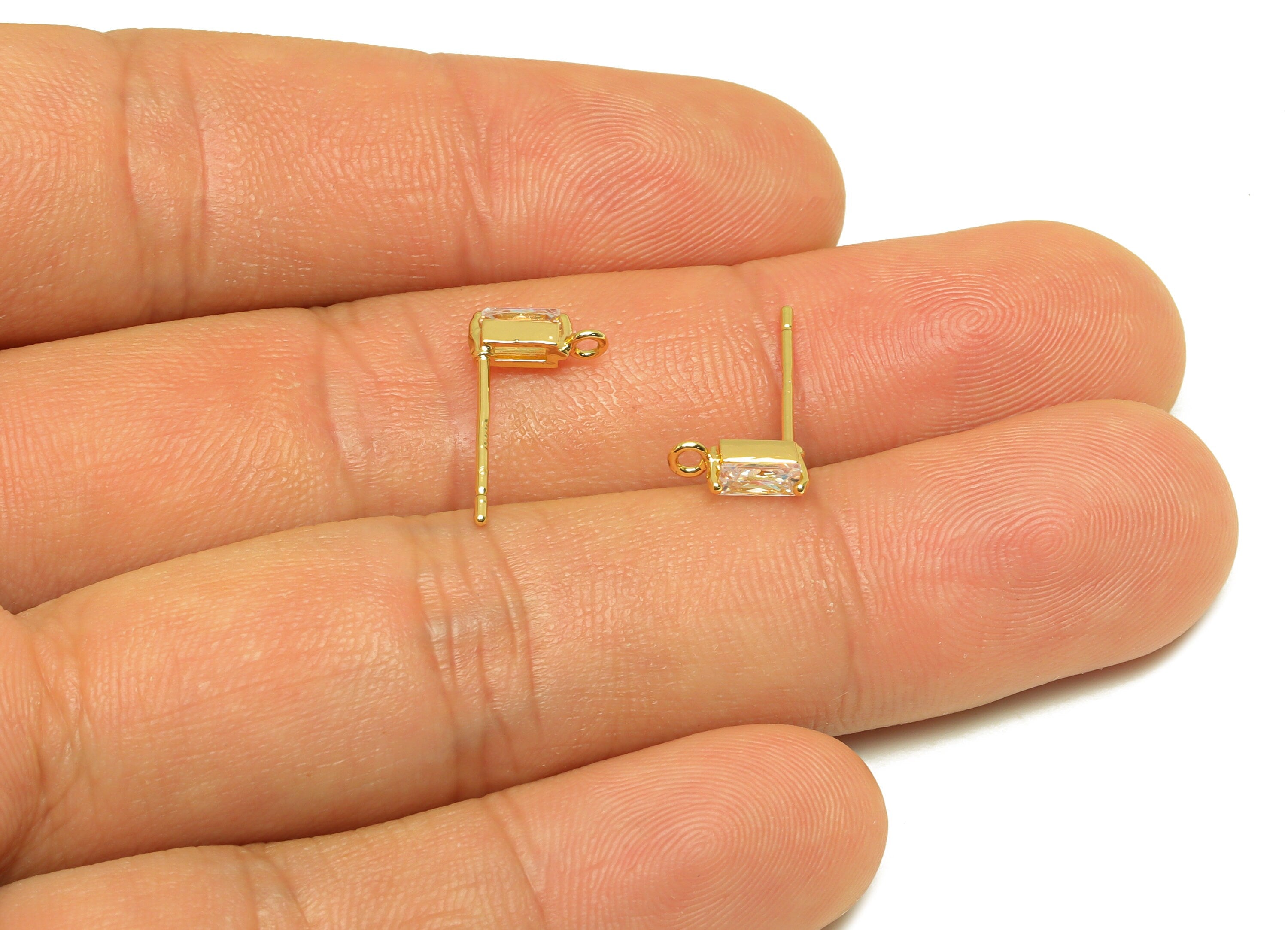 Brass CZ Marquise Earring Stud - Brass Cubic Zircon Post With Loop - Brass Zircon Earring Post - 18K Real Gold Plating - 16x12x4mm - RGP7099 - DOMEDBAZAAR