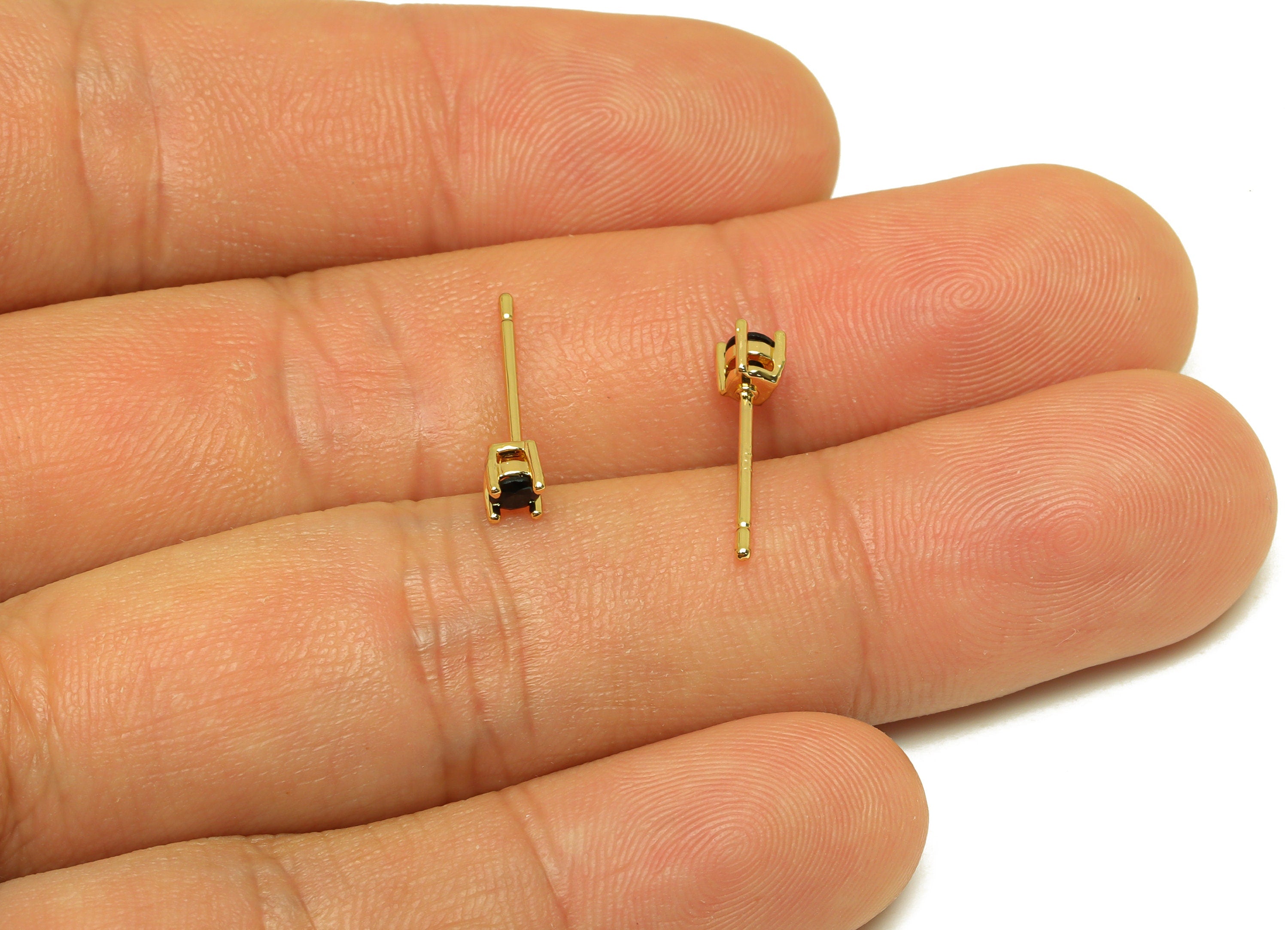 Brass Blue Round Earring Post - Brass Minimalist Cubic Zircon Earring Post - 18K Real Gold Plating - 15x3x3mm - RGP7100 - DOMEDBAZAAR