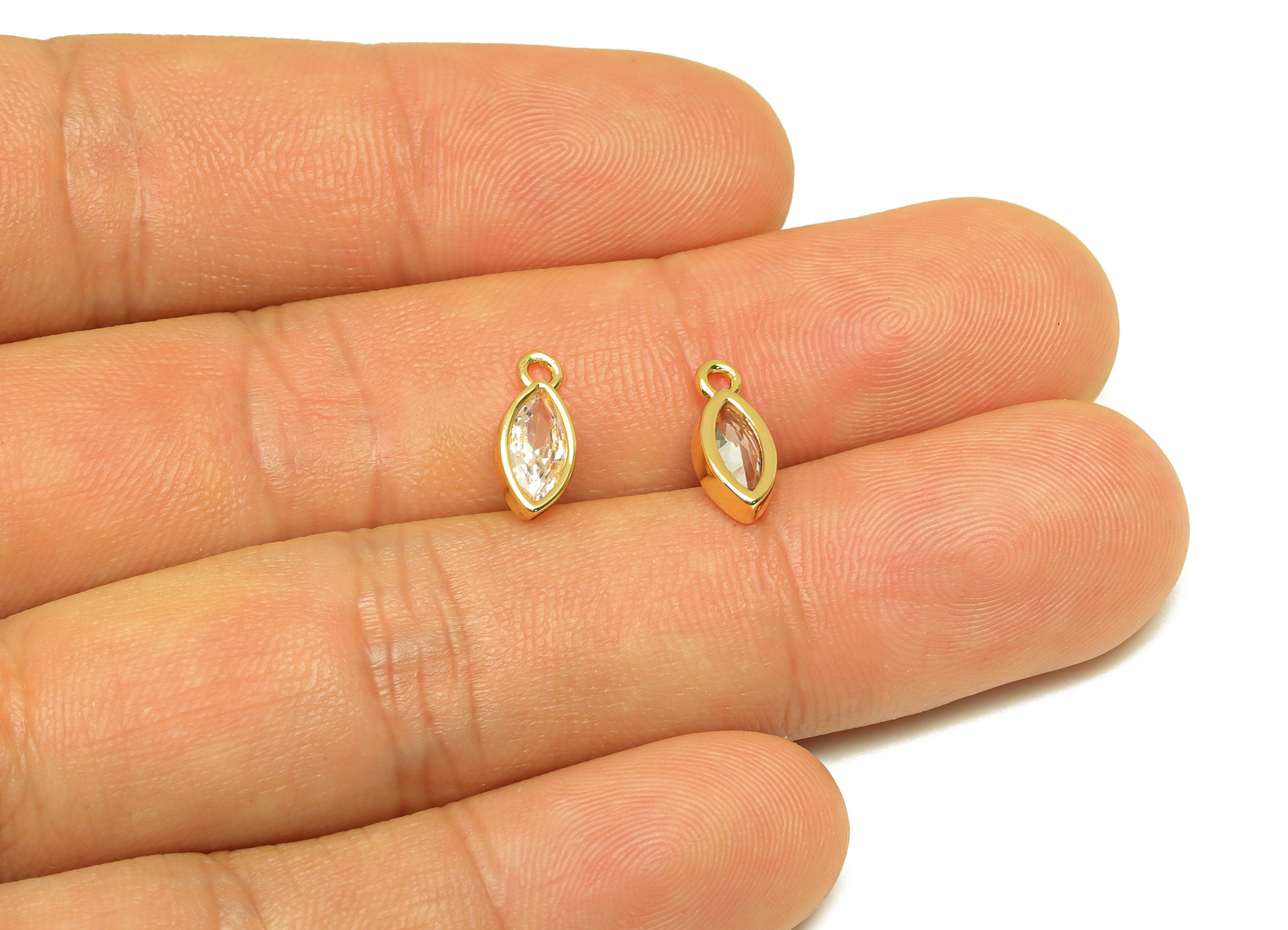 Brass CZ Marquise Earring Charm - Brass Geometry Cubic Zircon Charm - CZ Earring Charm - 18K Real Gold Plating - 11.78x5x2.14mm - RGP7105 - DOMEDBAZAAR