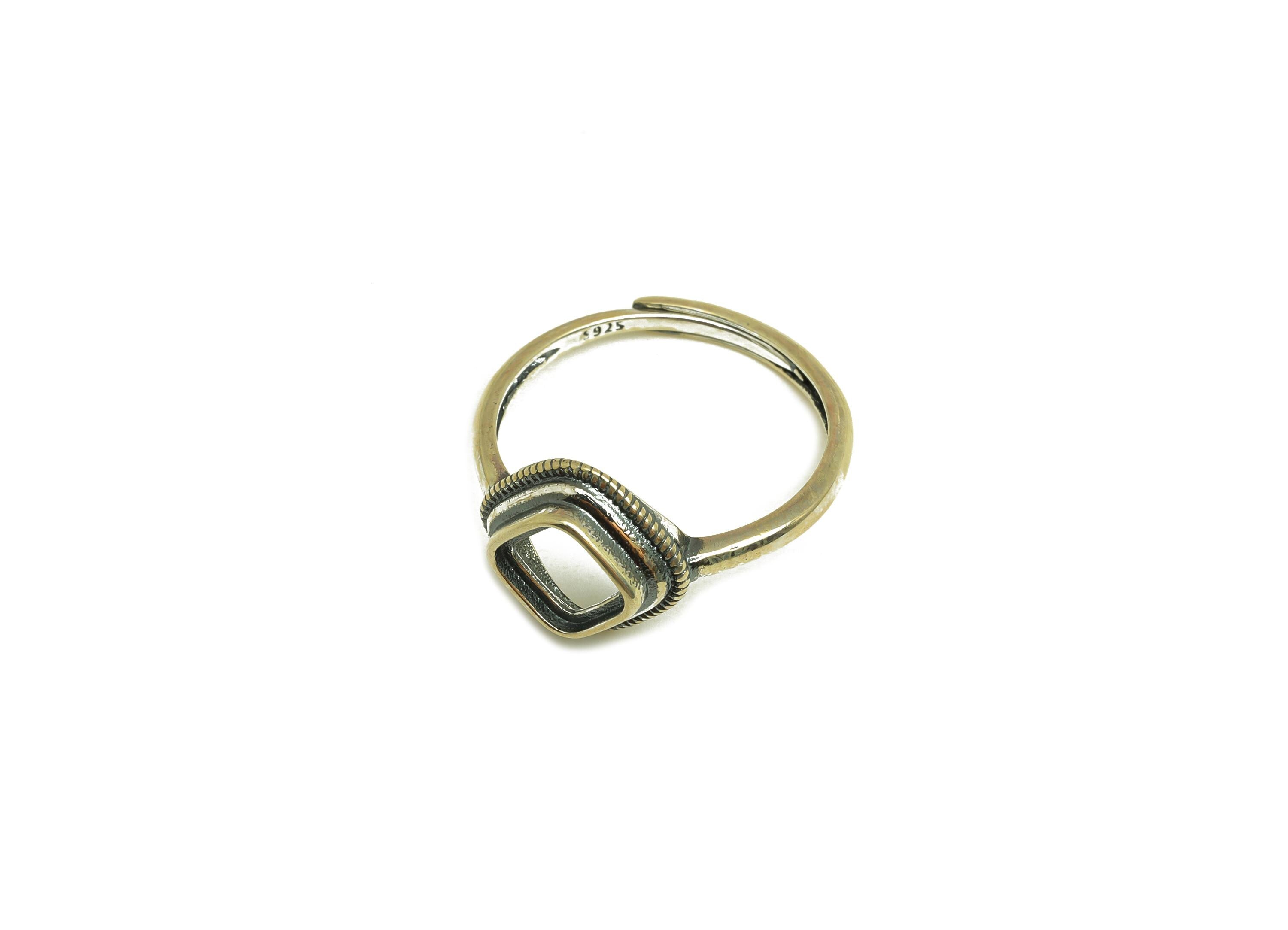 6mm Adjustable Square Ring Setting - Vintage Adjustable Rings - Hoop Geometry Adjustable Ring - For Jewelry - 925 Silver Sterling - RGP7414 - DOMEDBAZAAR
