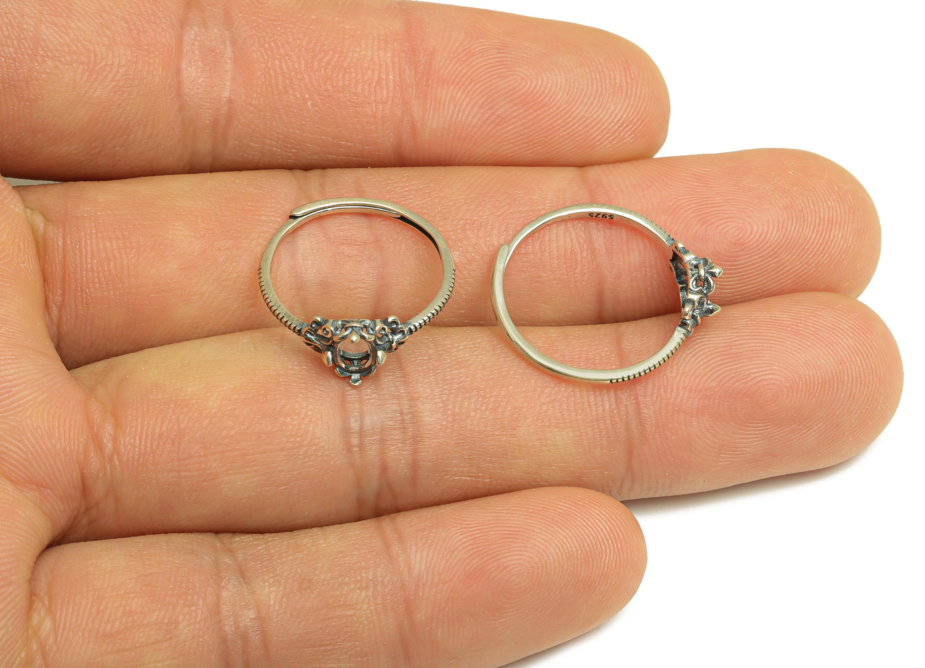 4x6mm Adjustable Oval Ring Setting - Silver Adjustable Ring - Vintage Hoop Ring - For Jewelry - 925 Silver Sterling Silver - RGP7412 - DOMEDBAZAAR
