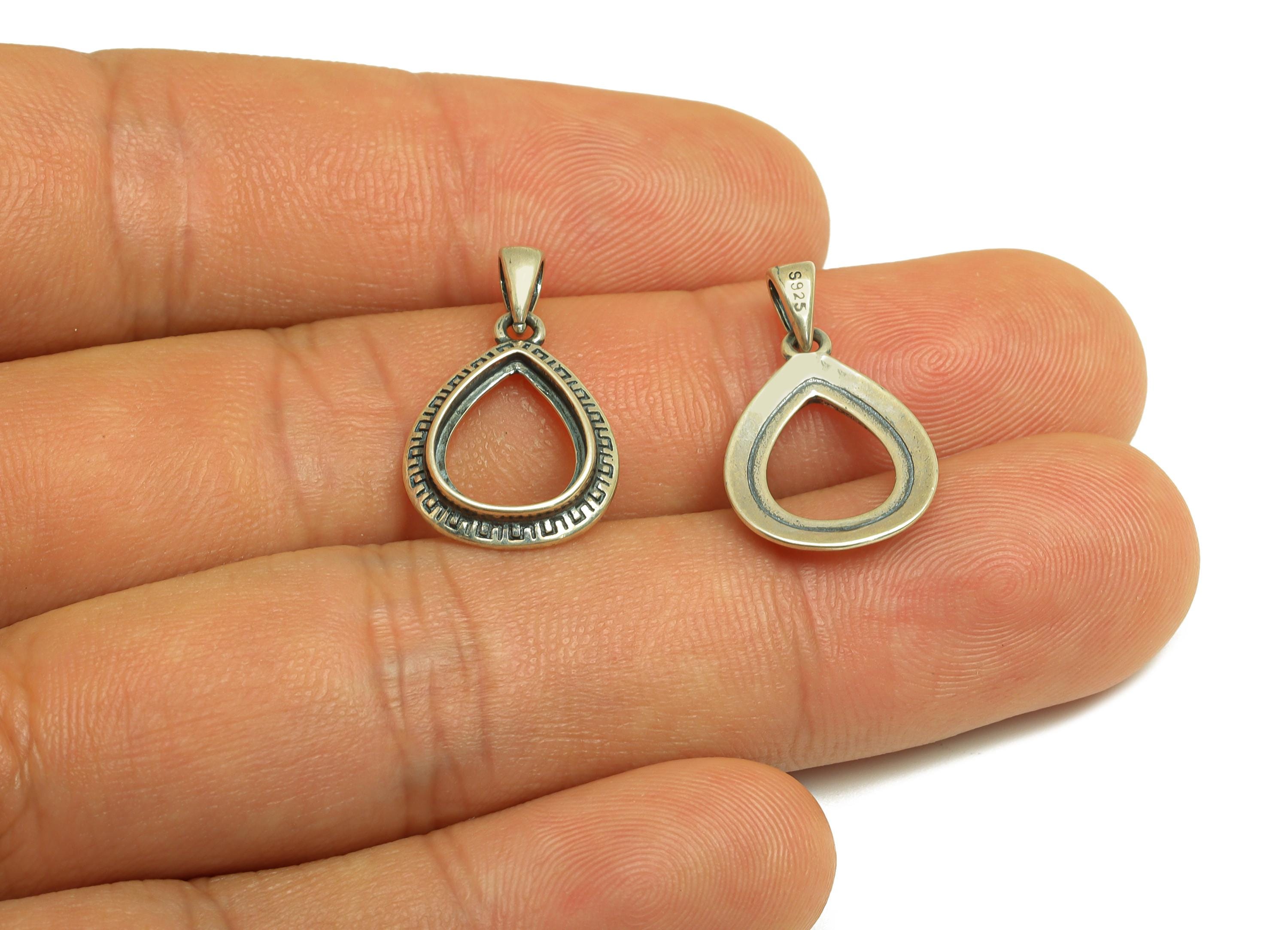 9x11mm Drop Pendant Setting - Textured Pendant Blank - Teardrop Blank Pendant - Vintage Pendant - 925 Silver Sterling - RGP7442 - DOMEDBAZAAR