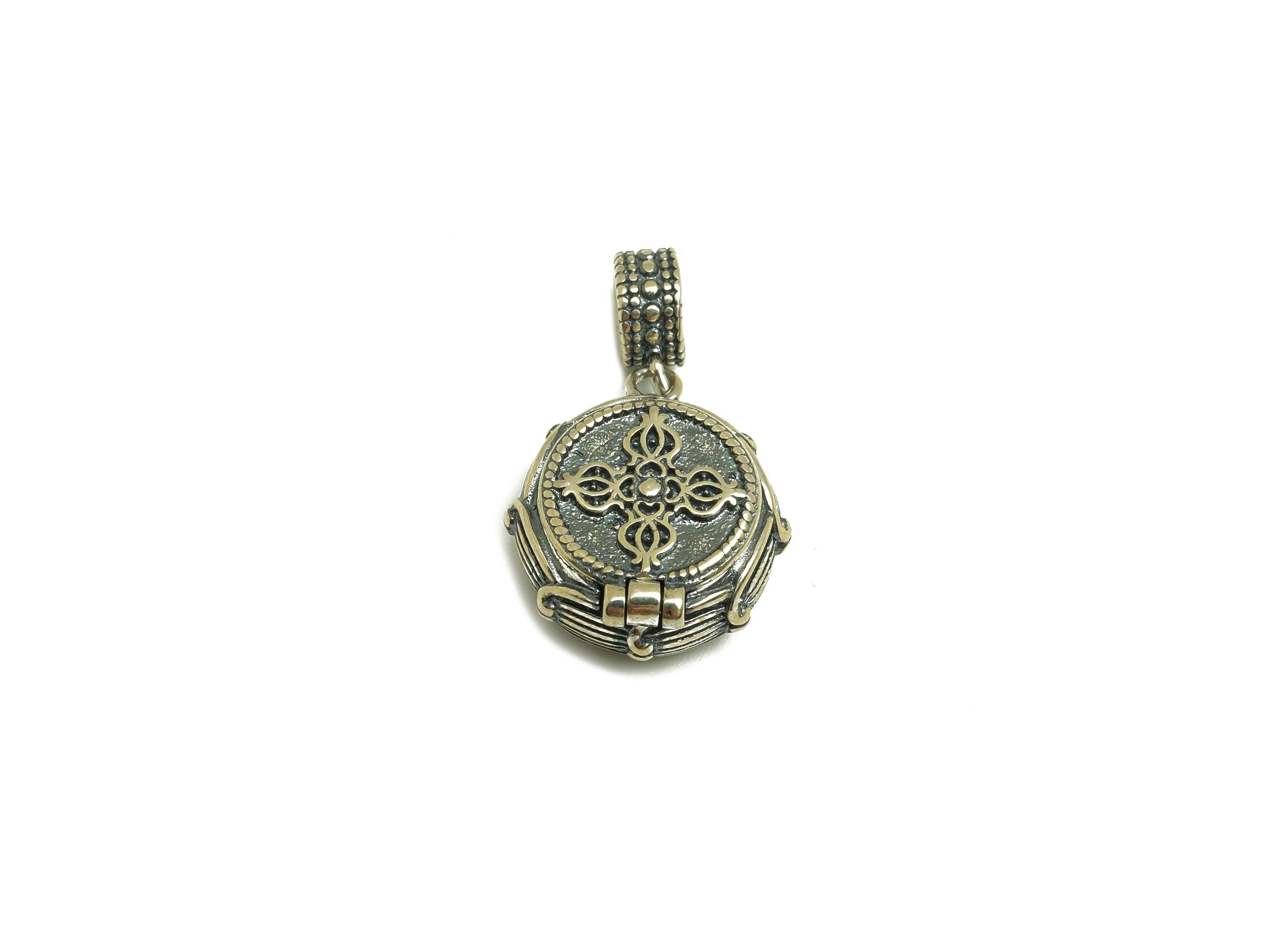 8mm Round Pendant Setting - Pattern Pendant Blank - Antique Looking Locket- Vintage Looking Locket - 925 Silver Sterling - RGP7443 - DOMEDBAZAAR