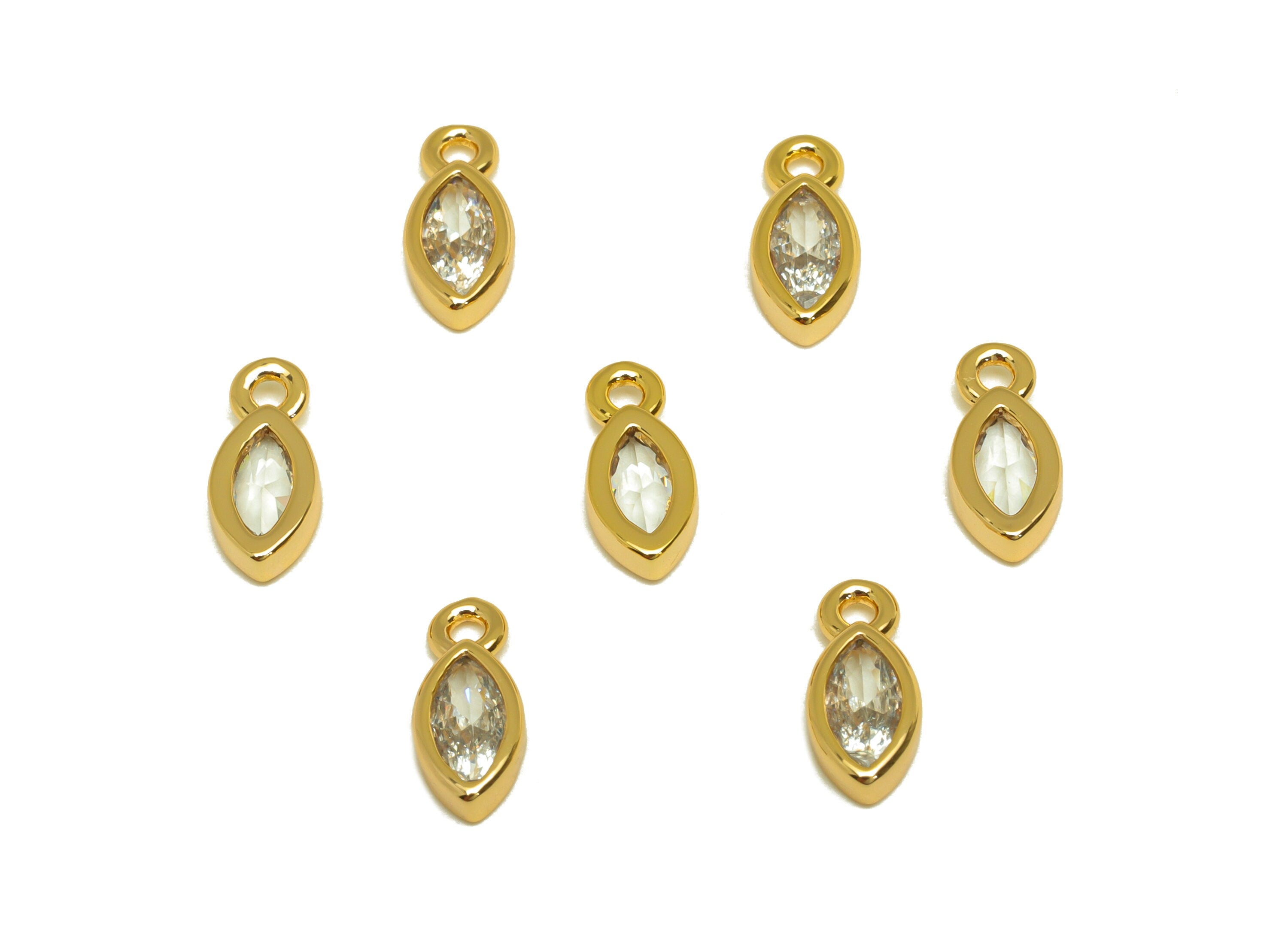 Brass CZ Marquise Earring Charm - Brass Geometry Cubic Zircon Charm - CZ Earring Charm - 18K Real Gold Plating - 9.28x4.33x1.87mm - RGP7106 - DOMEDBAZAAR