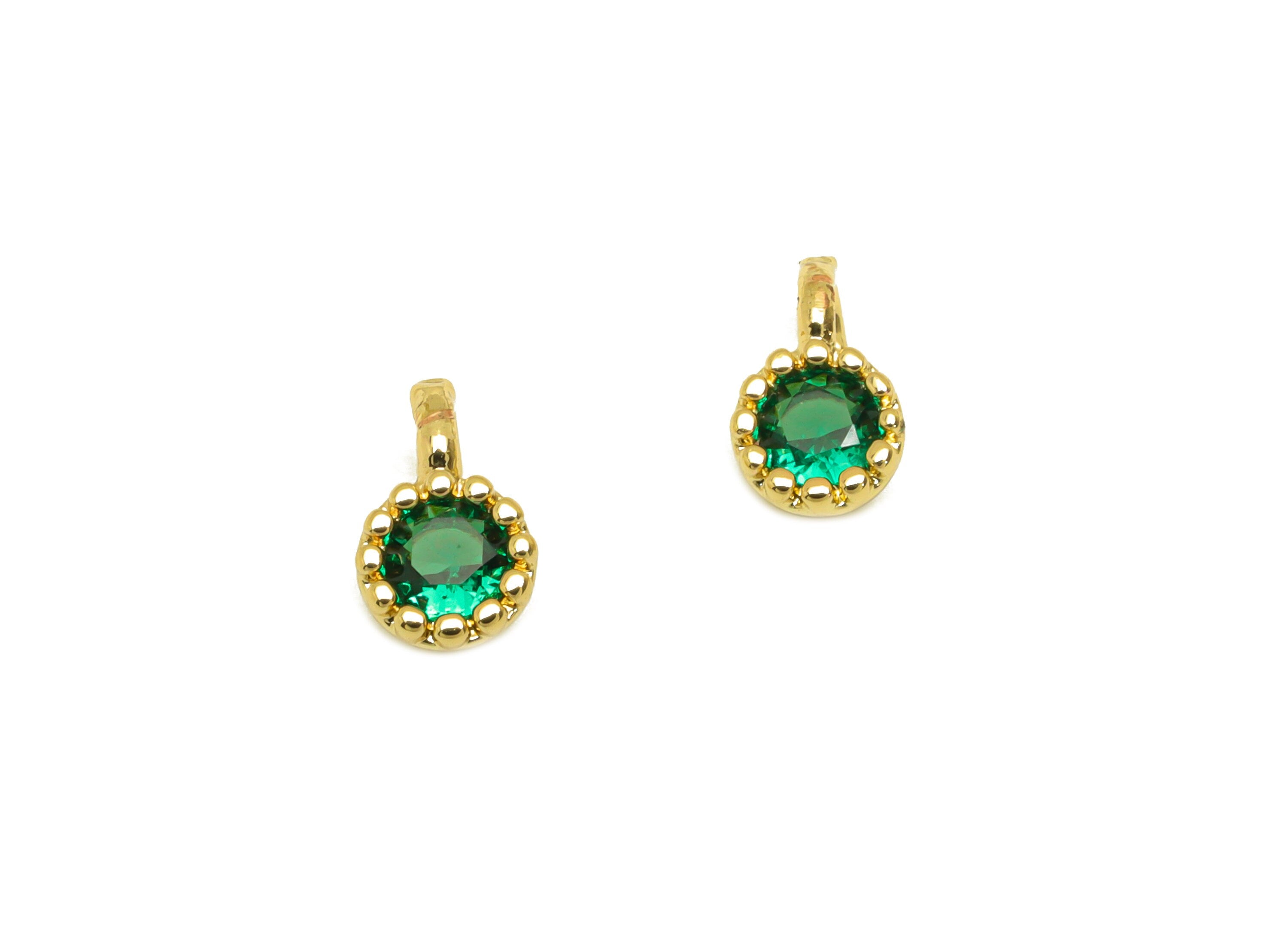 Brass CZ Green Earring Charm - Brass Round Cubic Zircon Charm - Mini Earring Charm - 18K Real Gold Plating - 7x4.23x2.6mm - RGP7108 - DOMEDBAZAAR
