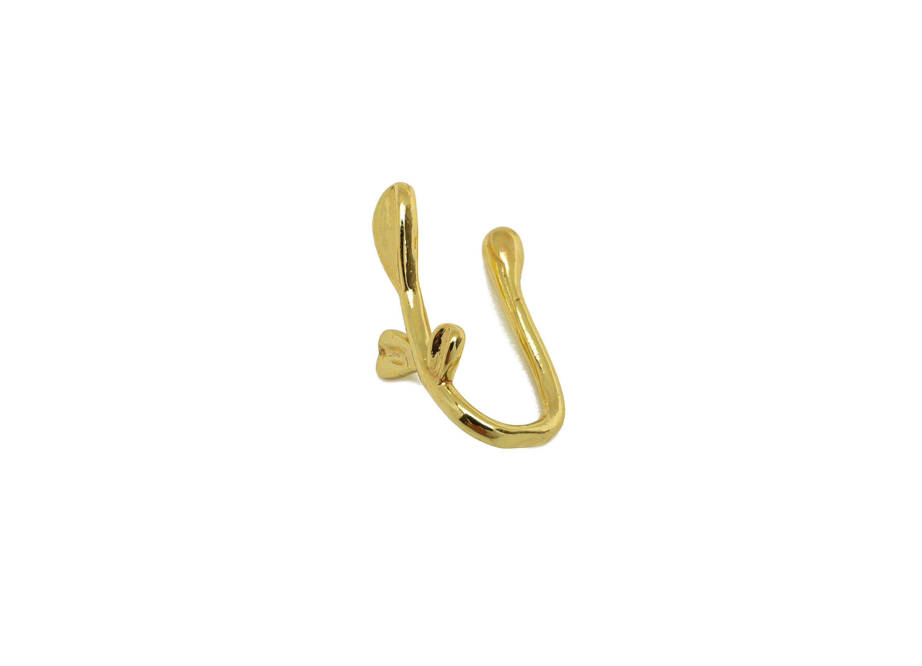 Brass Cuff Earring - Brass Textured Leaf Wire Hook Earring - Botanical Nose Clip - Cuff Earring - 18K Real Gold Plating - 12x6x6mm - RGP7114 - DOMEDBAZAAR
