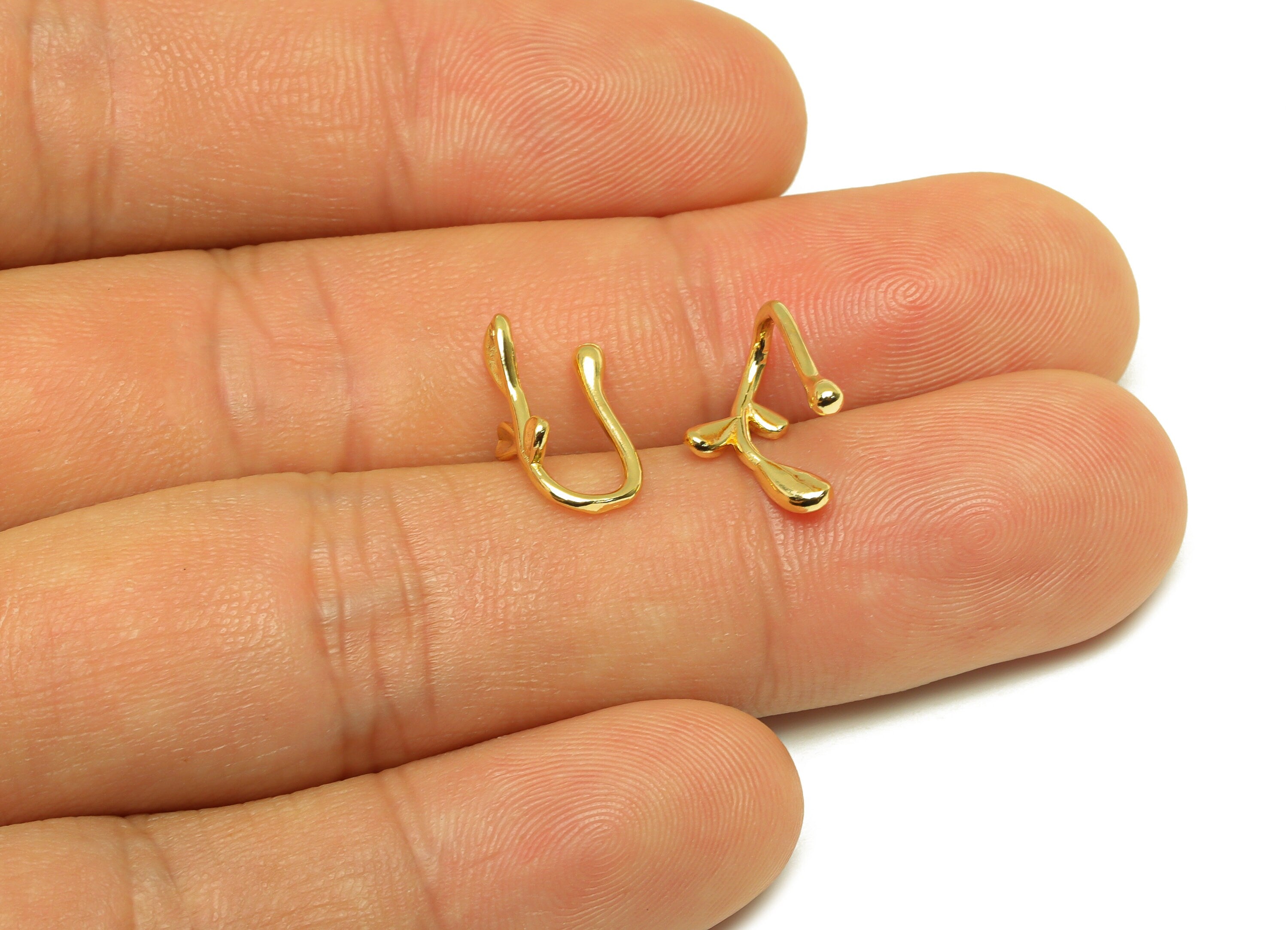 Brass Cuff Earring - Brass Textured Leaf Wire Hook Earring - Botanical Nose Clip - Cuff Earring - 18K Real Gold Plating - 12x6x6mm - RGP7114 - DOMEDBAZAAR