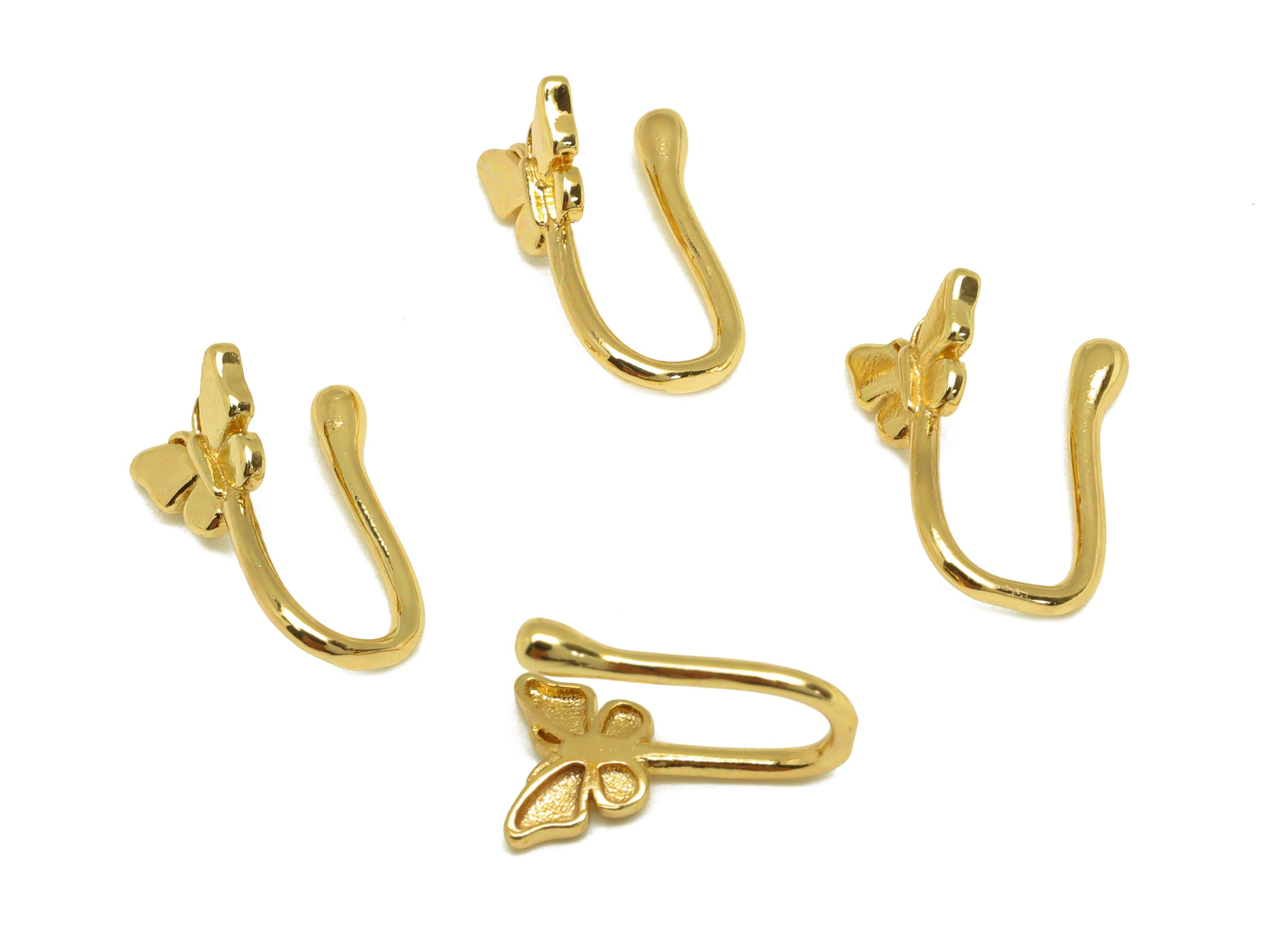 Brass Cuff Earring - Brass Butterfly Wire Hook Earring - Inset Nose Clip - Brass Cuff Earring - 18K Real Gold Plating - 12x6x7mm - RGP7013 - DOMEDBAZAAR