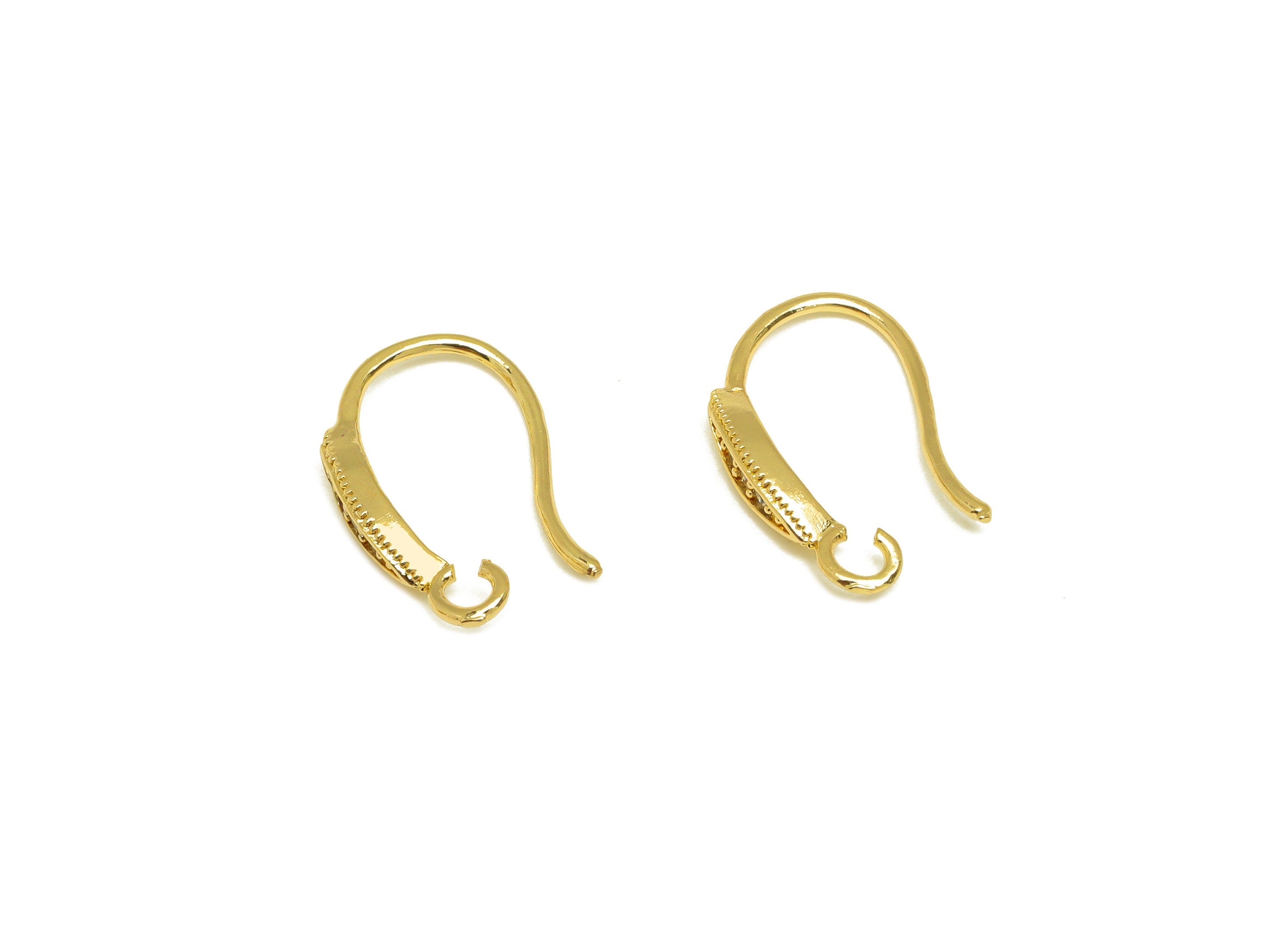Brass Marquise Earring Hook - Brass Zircon Earring Wire With Loop - Brass Earring Wire Hook - - 18K Real Gold Plating - 15x9x2mm - RGP7122 - DOMEDBAZAAR