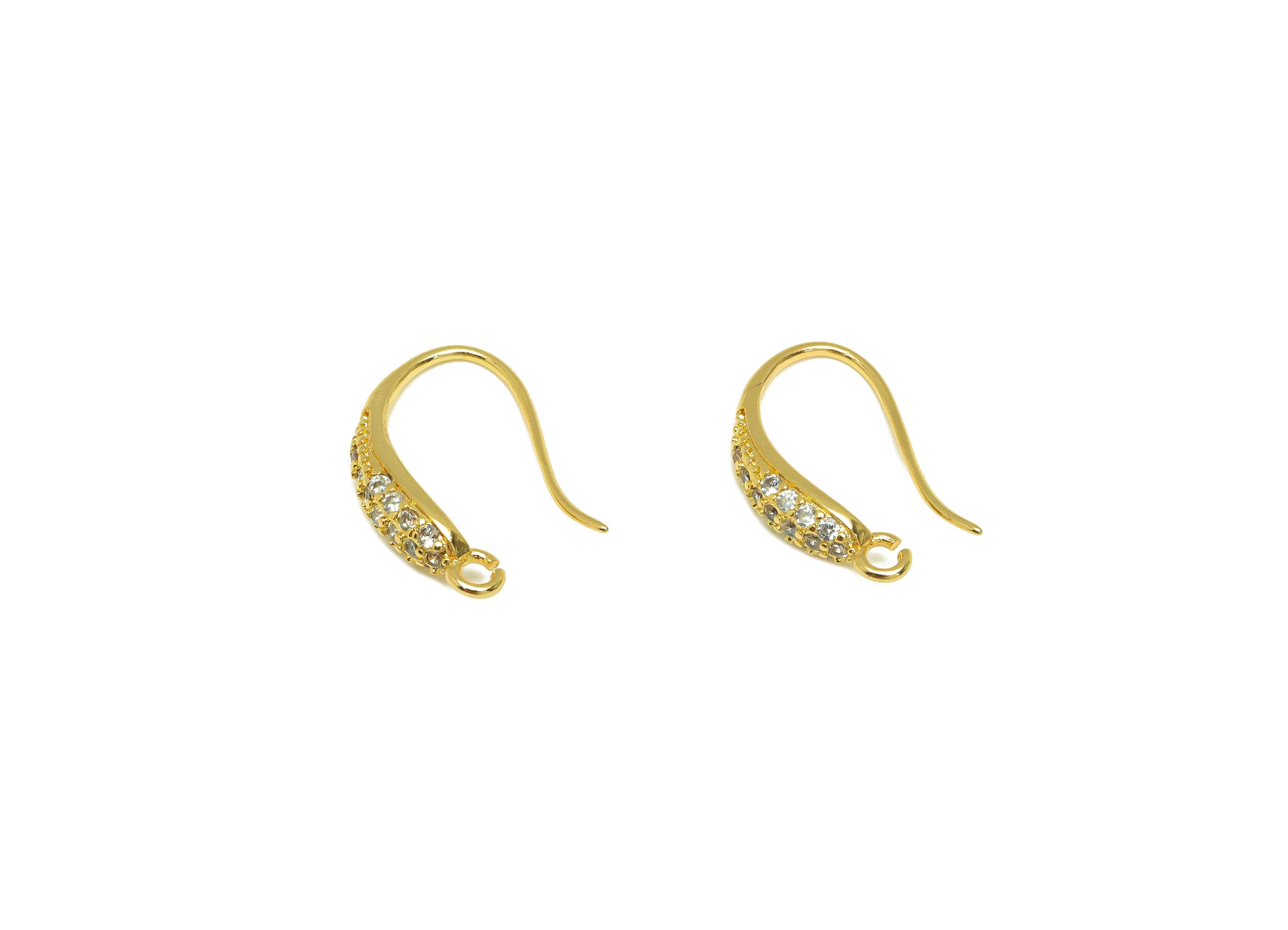 Brass Teardrop Earring Hook - Brass Zircon Earring Wire With Loop - Brass Earring Wire Hook - 18K Real Gold Plating - 16x3x9mm - RGP7119 - DOMEDBAZAAR