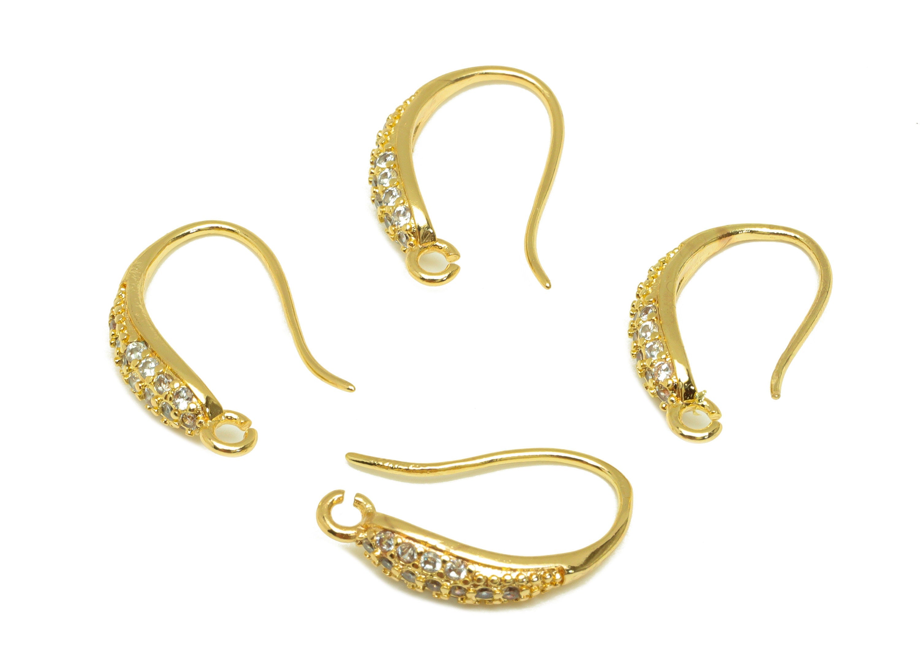 Brass Teardrop Earring Hook - Brass Zircon Earring Wire With Loop - Brass Earring Wire Hook - 18K Real Gold Plating - 16x3x9mm - RGP7119 - DOMEDBAZAAR