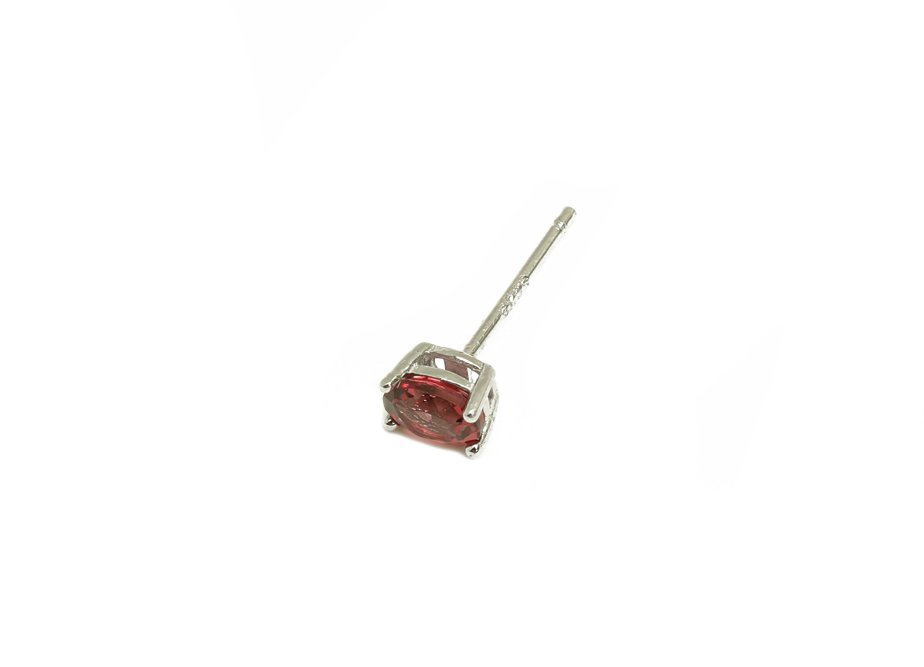 4X5mm Garnet Earring Post - Silver Oval Garnet Earring Stud - Natural Stone Post - Crystal Silver Earring Post - 14x4x0.6mm - RGP7346H - DOMEDBAZAAR