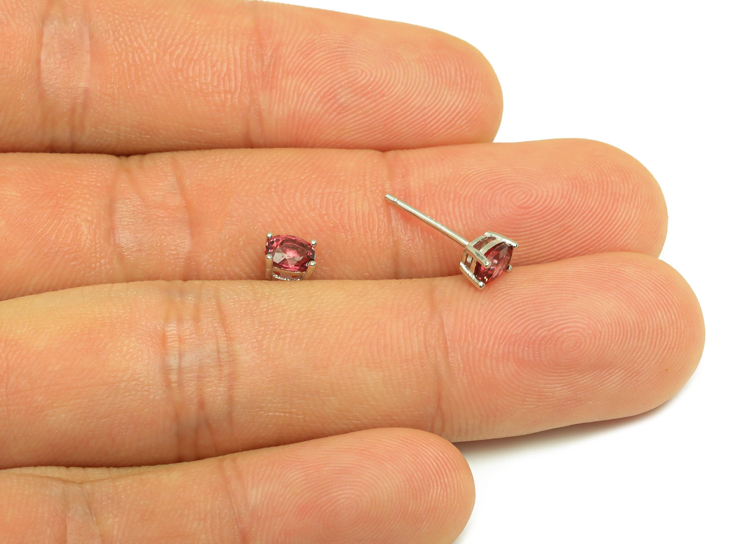 4X5mm Garnet Earring Post - Silver Oval Garnet Earring Stud - Natural Stone Post - Crystal Silver Earring Post - 14x4x0.6mm - RGP7346H - DOMEDBAZAAR