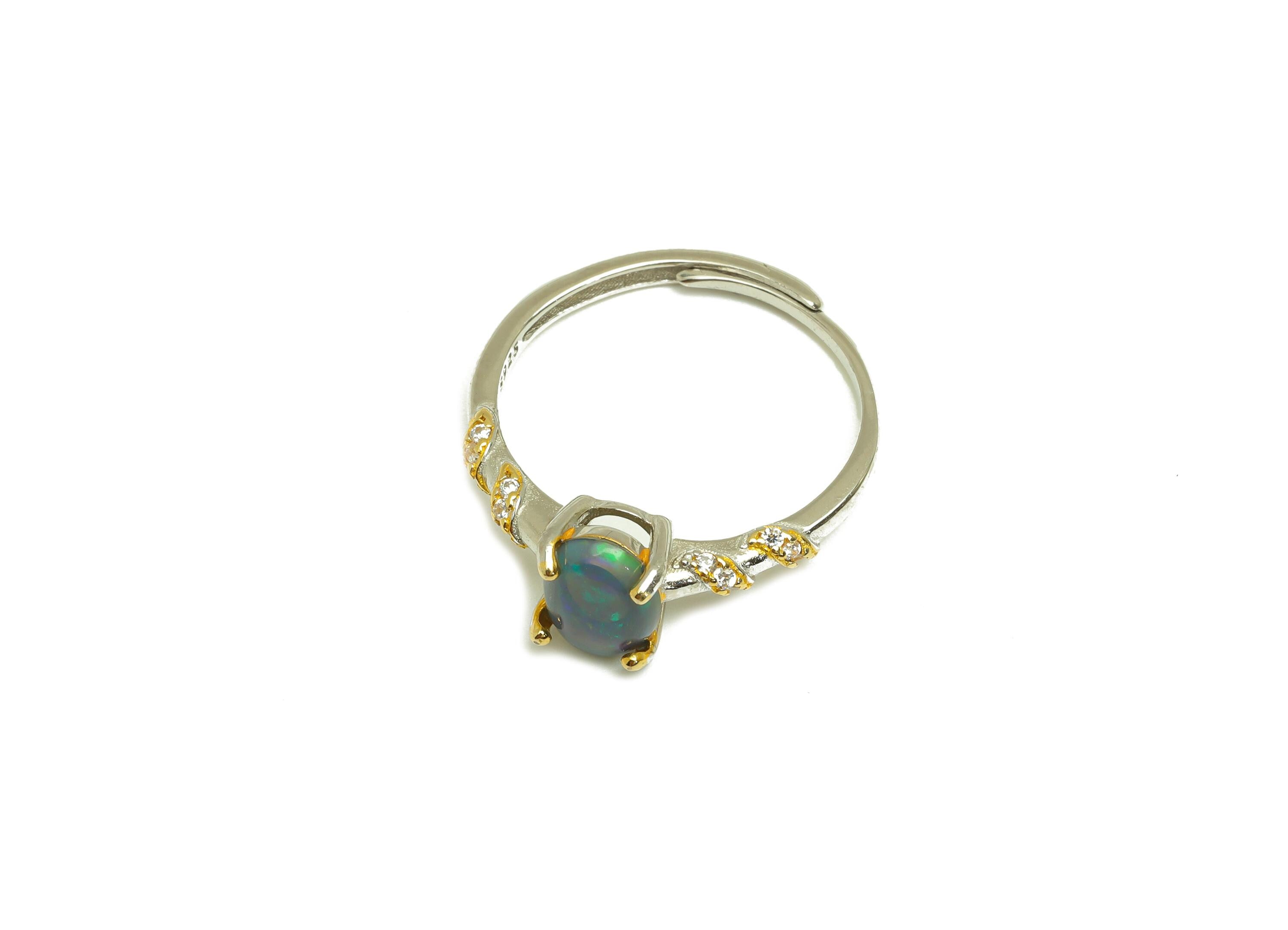 Opal Adjustable Ring - Twine CZ Oval Opal Adjustable Ring - Hoop Opal Gemstone Adjustable Ring - Silver Opal Ring - 20.71x1.71mm - RGP7359 - DOMEDBAZAAR