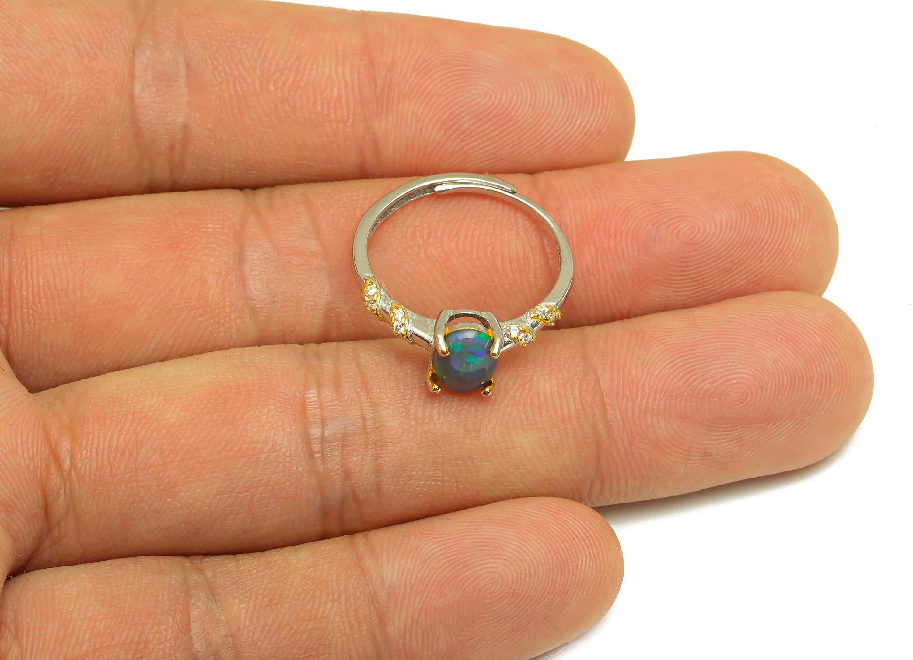 Opal Adjustable Ring - Twine CZ Oval Opal Adjustable Ring - Hoop Opal Gemstone Adjustable Ring - Silver Opal Ring - 20.71x1.71mm - RGP7359 - DOMEDBAZAAR