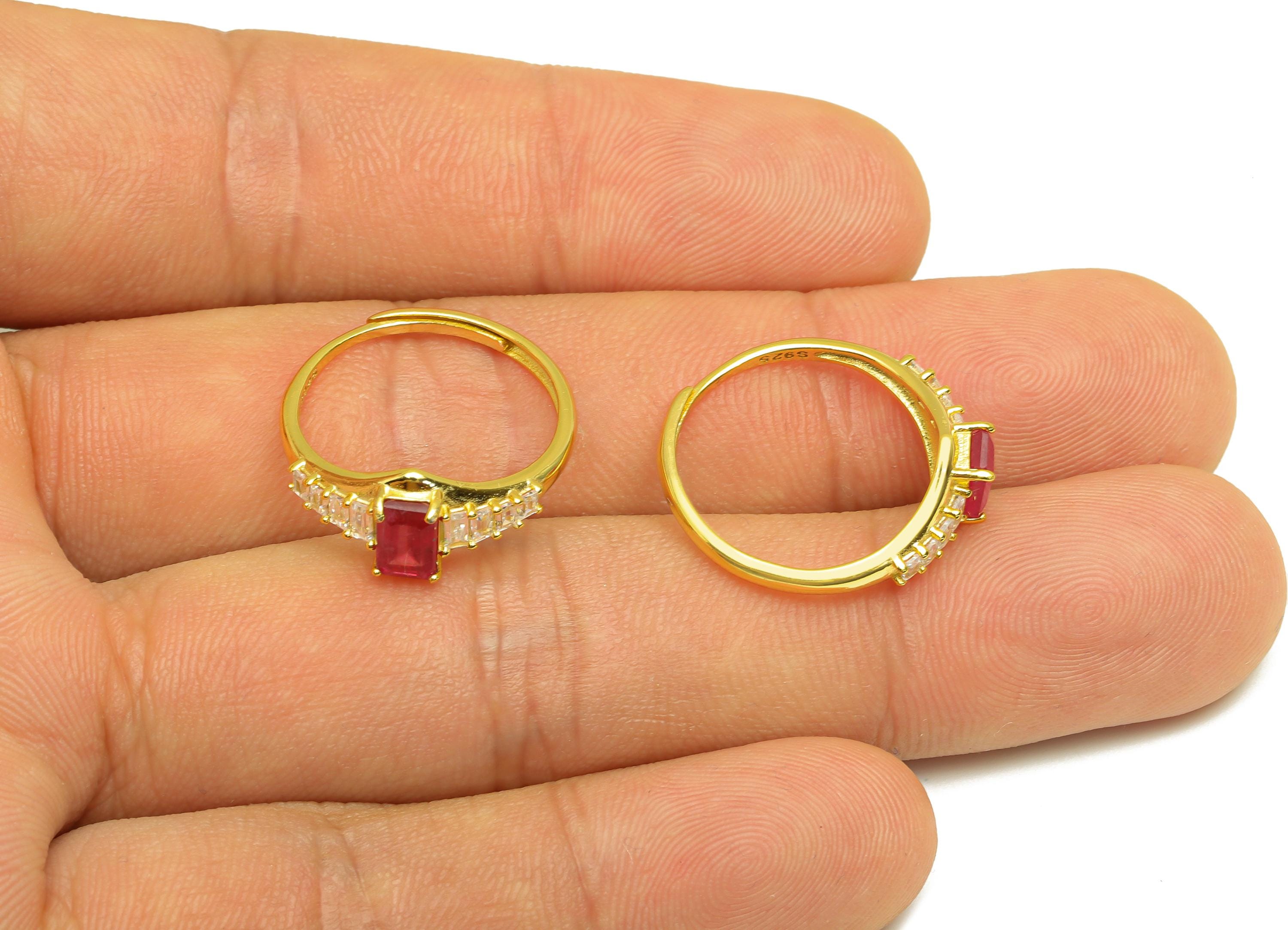 Ruby Adjustable Ring - Ruby Adjustable Ring - Hoop Rectangle Adjustable Ring - Silver Ring - 18K Real Gold Plated Silver - 19x1mm - RGP7360 - DOMEDBAZAAR