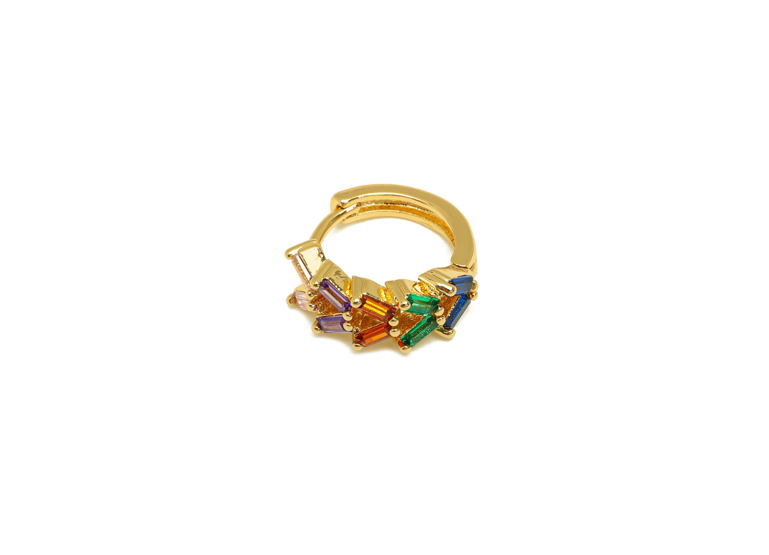 Brass Rectangle Hoop Earring - Brass Geometry Zircon Huggie Hoop - Brass Rainbow Clasp - 18K Real Gold Plating - 14.13x14.8x6mm - RGP7128 - DOMEDBAZAAR