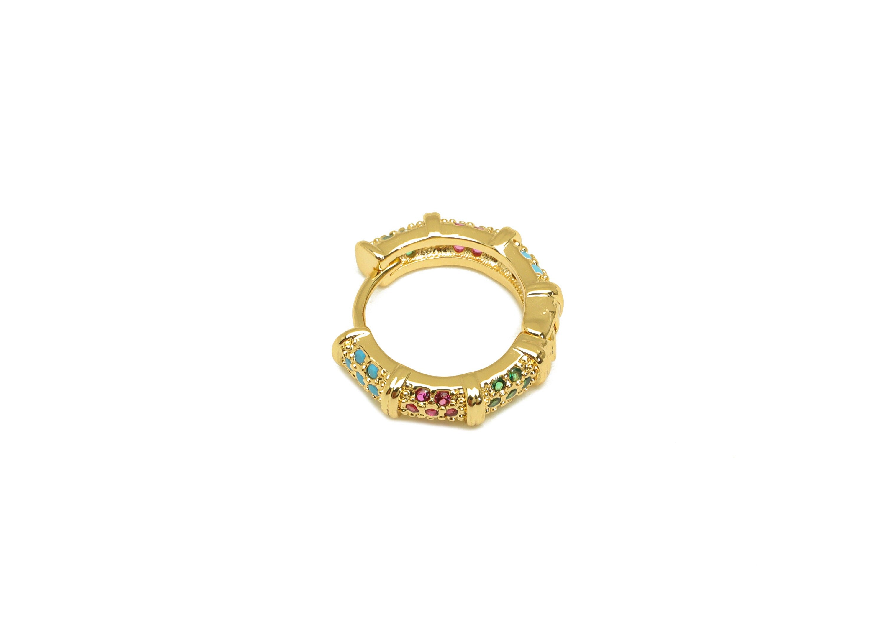 Brass Round Hoop Earring - Brass Textured Zircon Huggie Hoop - Brass Rainbow Clasp - 18K Real Gold Plating - 14.31x13.36x3.66mm - RGP7124 - DOMEDBAZAAR
