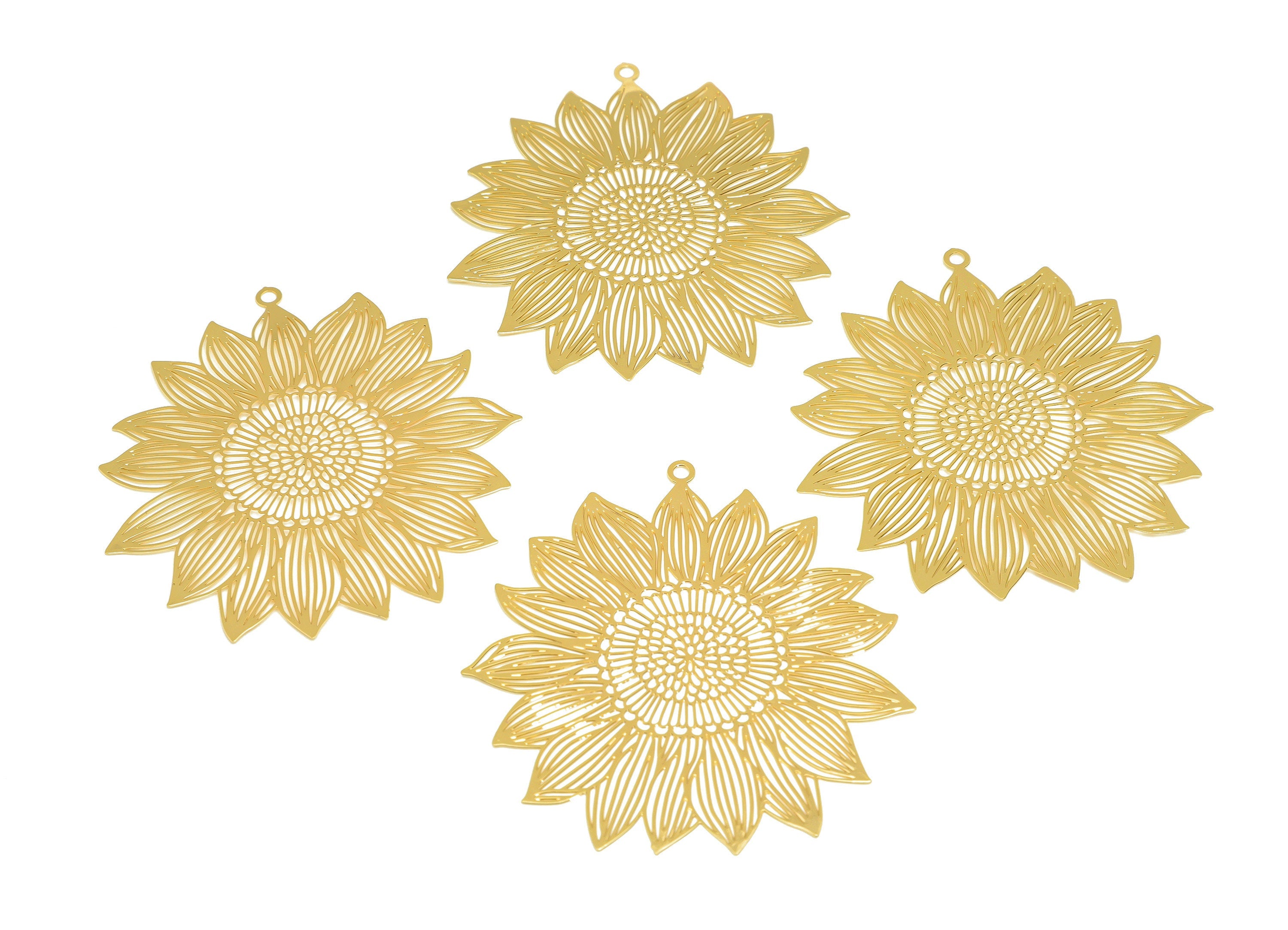 Brass Flower Earring Charm - Brass Lotus Botanical Earring Charm - Flower Pendant - 18K Real Gold Plating - 56.6x54x0.32mm - RGP7137 - DOMEDBAZAAR