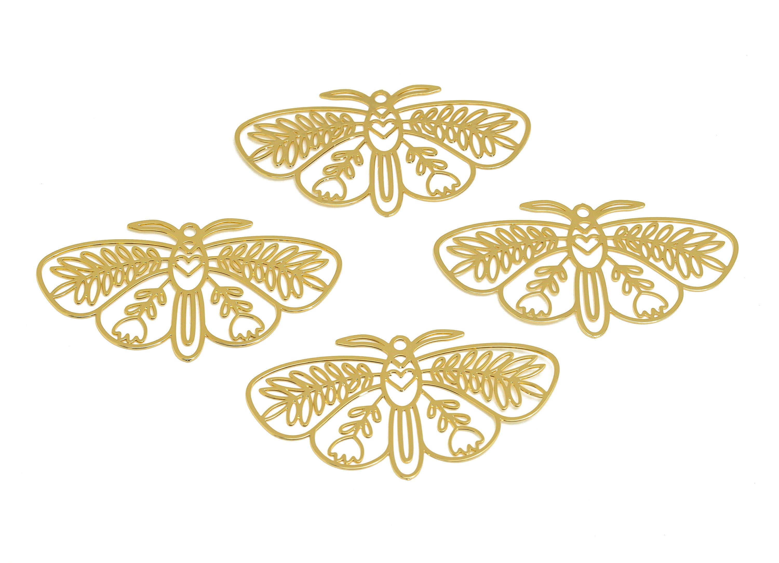 Brass Bee Charm - Brass Hollow Animal Earring Charm - Brass Inset Pendant - 18K Real Gold Plating - 41.42x 20.15x0.38mm - RGP7141 - DOMEDBAZAAR