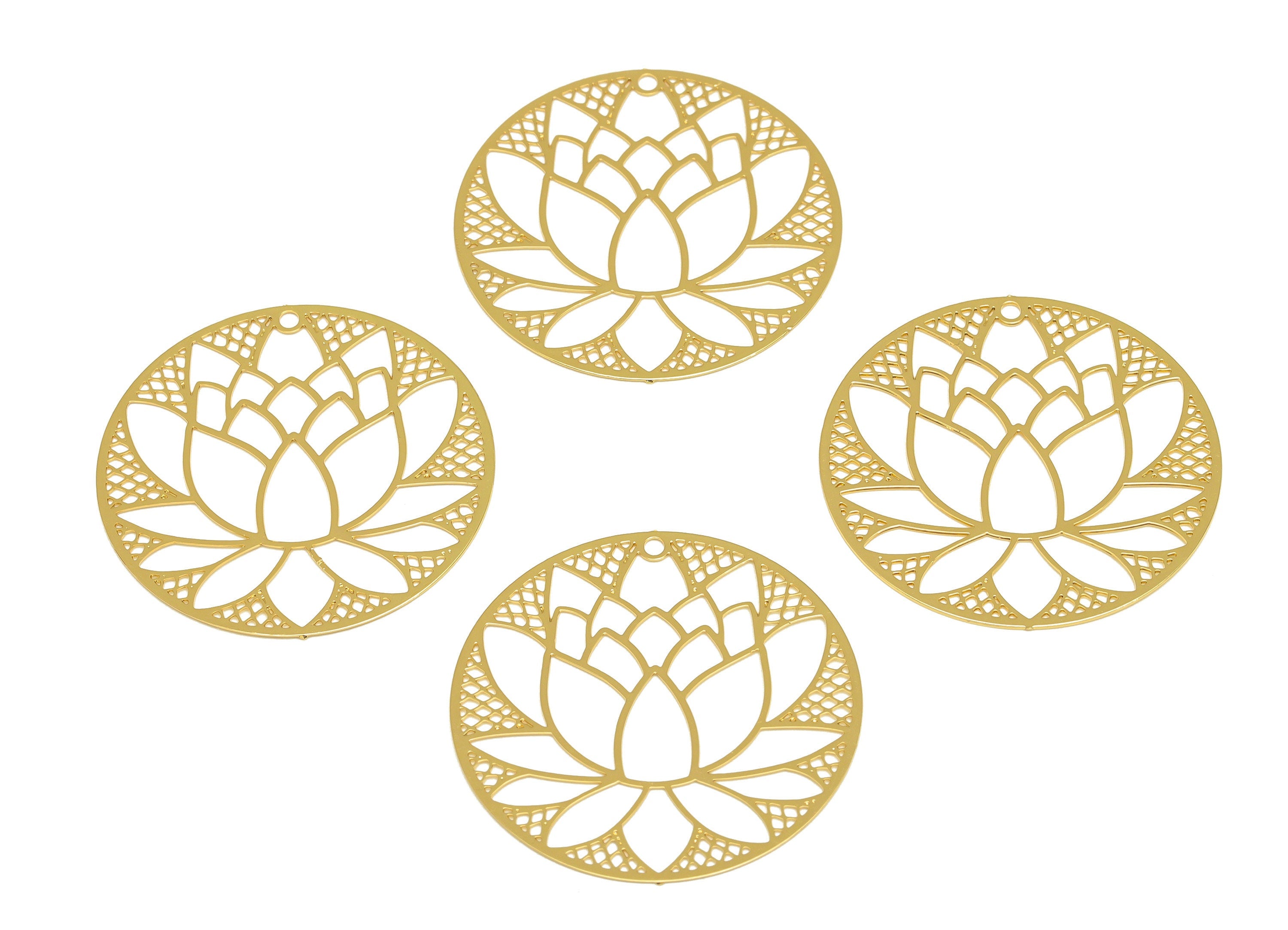 Brass Flower Earring Charm - Brass Hollow Lotus Earring Charm - Brass Flower Pendant - 18K Real Gold Plating - 30x30x0.38mm - RGP7149 - DOMEDBAZAAR