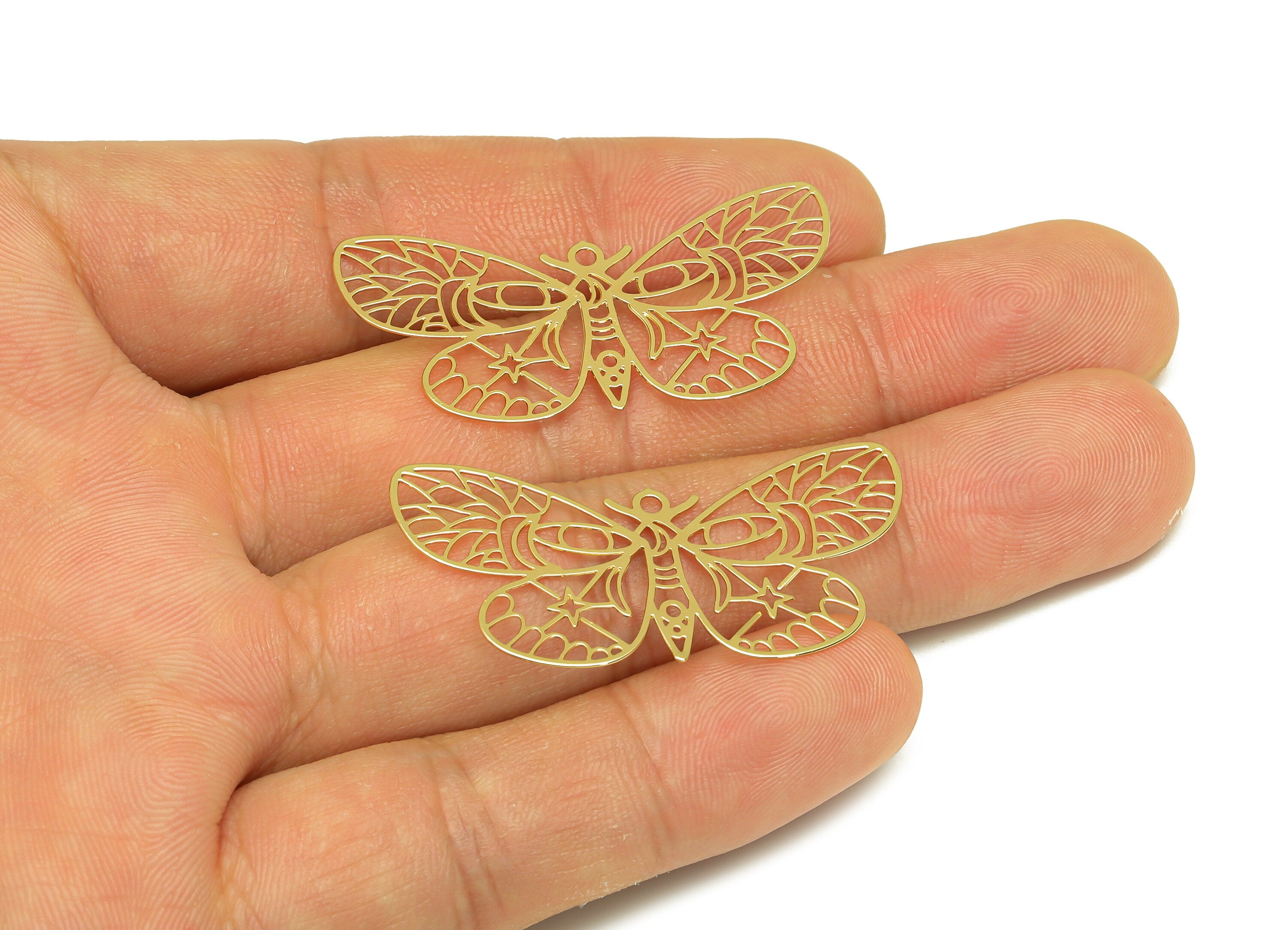 Brass Butterfly Charm - Brass Hollow Animal Earring Charm - Brass Star Pendant - 18K Real Gold Plating - 41.2x20.14x0.38mm - RGP7161 - DOMEDBAZAAR