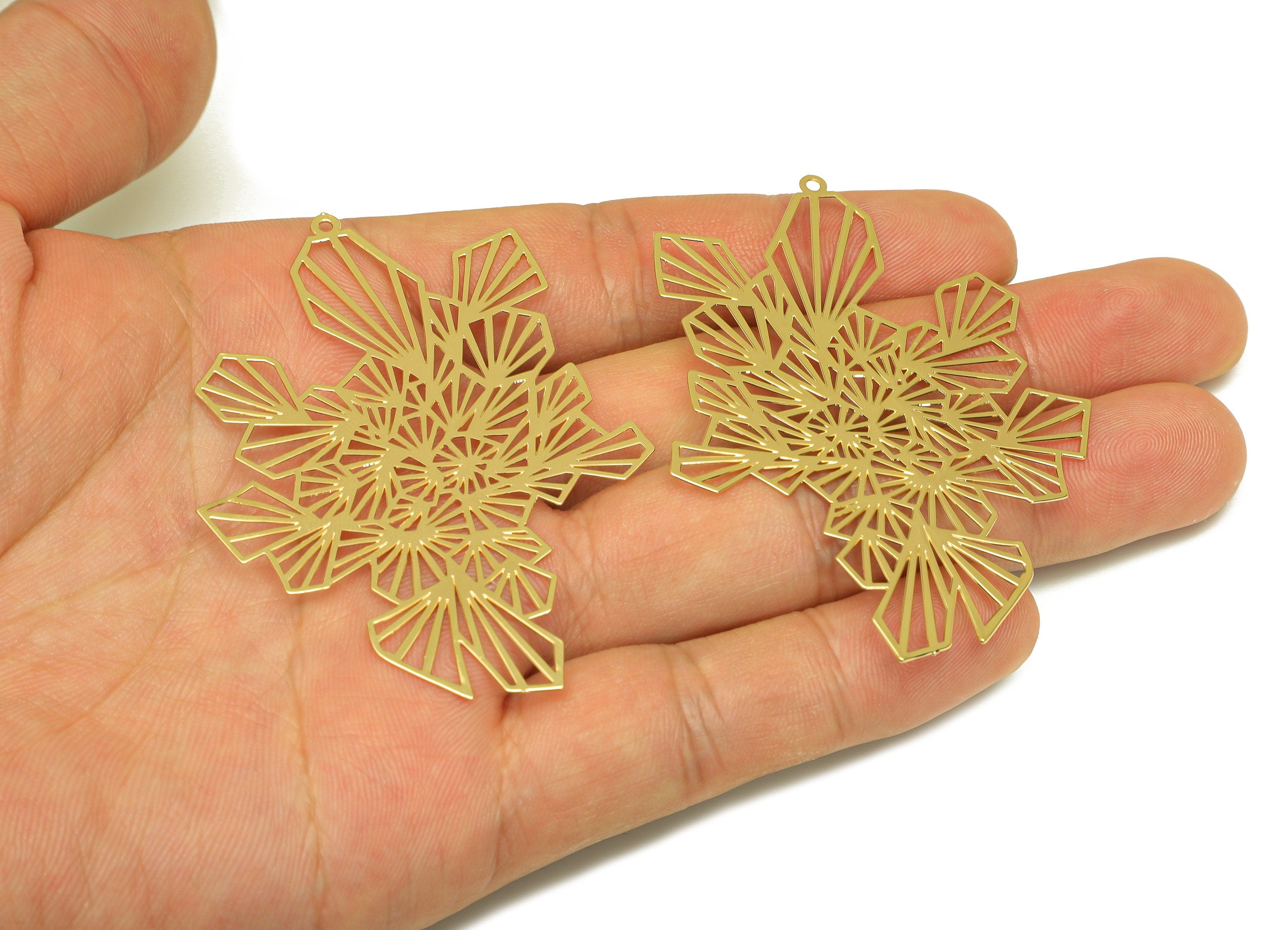 Brass Geometry Earring Charm - Brass Hollow Geometry Earring Charm - Brass Textured Pendant - 18K Real Gold Plating - 64x48x0.33mm - RGP7140 - DOMEDBAZAAR