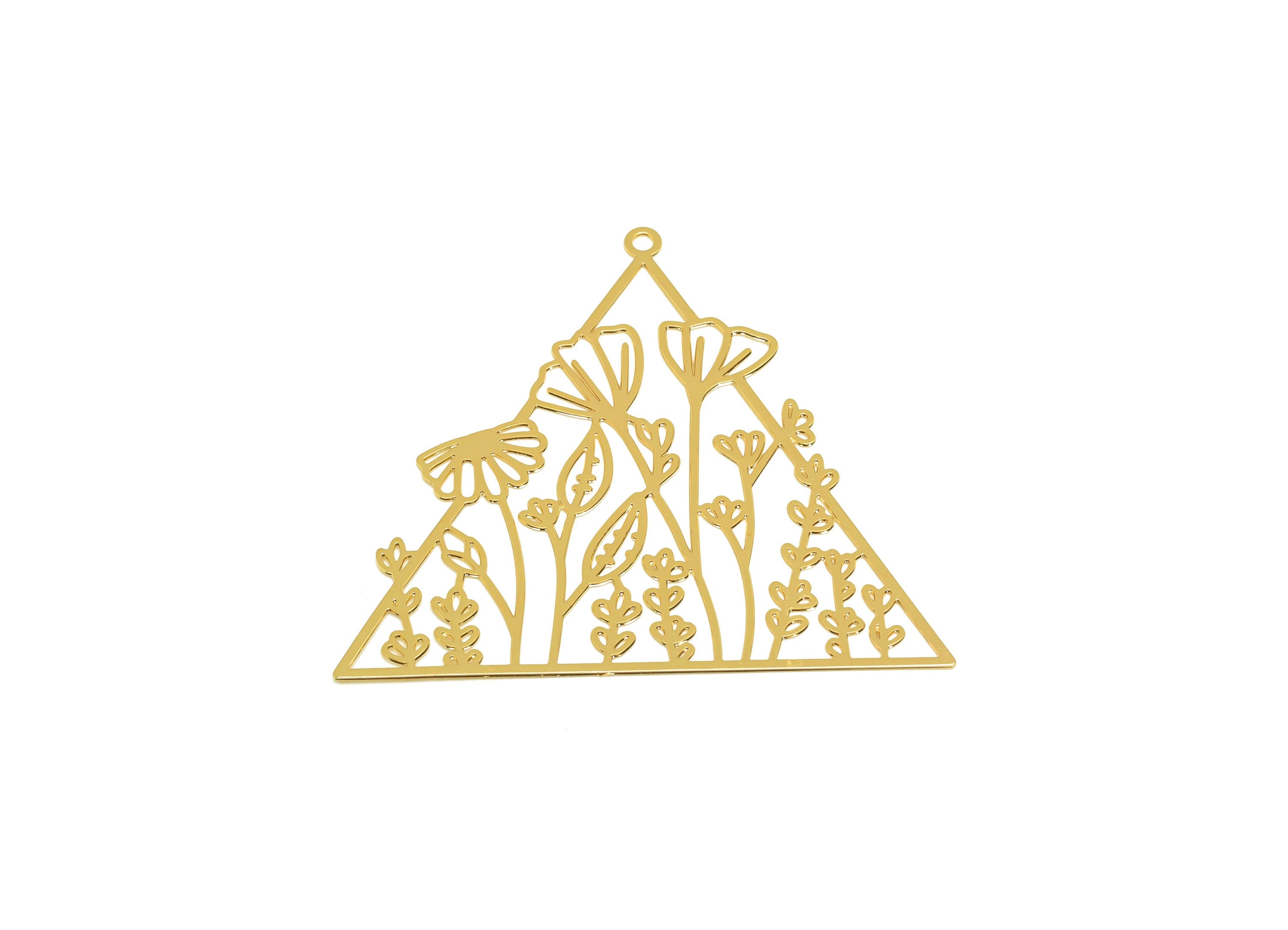 Brass Triangle Earring Charm - Brass Hollow Geometry Earring Charm - Brass Flower Pendant - 18K Real Gold Plating - 37x42x0.32mm - RGP7143 - DOMEDBAZAAR