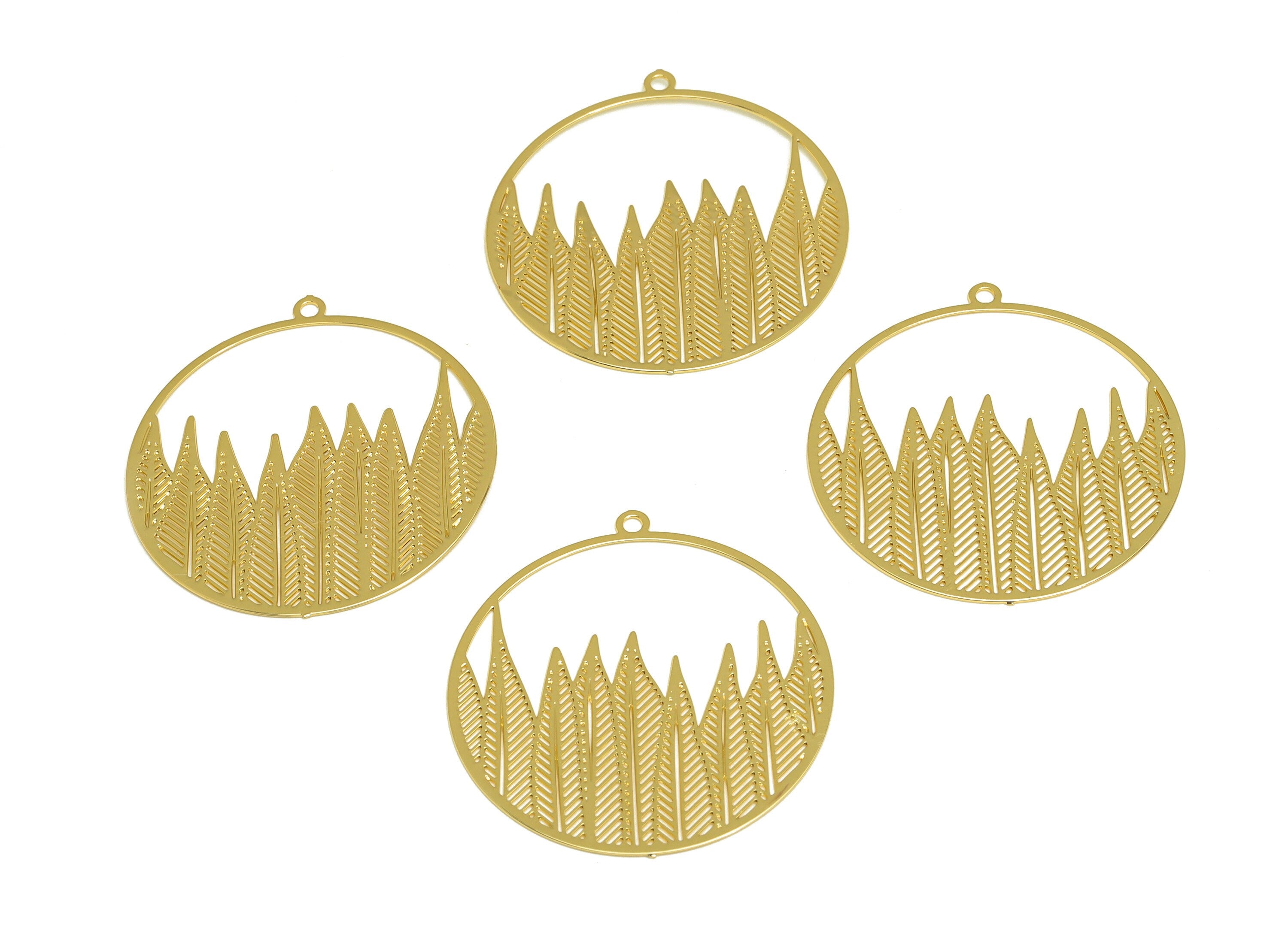 Brass Geometry Earring Charm - Brass Hollow Geometry Earring Charm - Brass Round Pendant - 18K Real Gold Plating - 30.17x30x0.37mm - RGP7150 - DOMEDBAZAAR