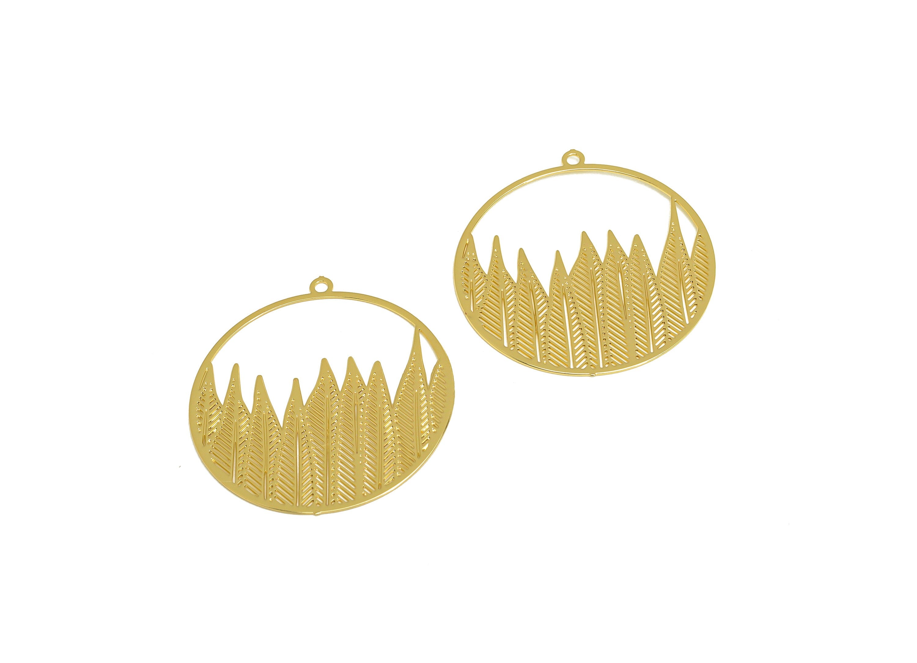 Brass Geometry Earring Charm - Brass Hollow Geometry Earring Charm - Brass Round Pendant - 18K Real Gold Plating - 30.17x30x0.37mm - RGP7150 - DOMEDBAZAAR