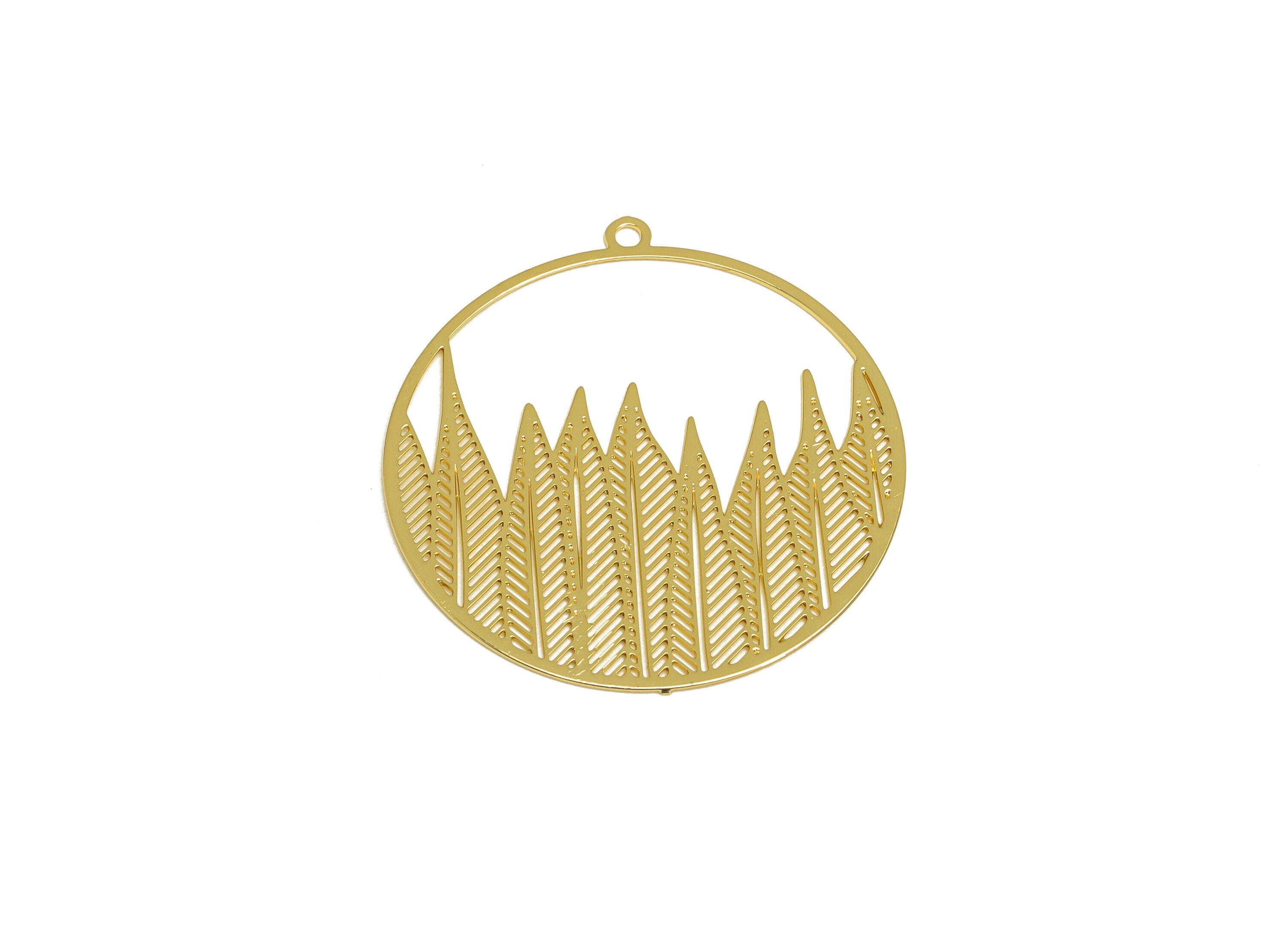 Brass Geometry Earring Charm - Brass Hollow Geometry Earring Charm - Brass Round Pendant - 18K Real Gold Plating - 30.17x30x0.37mm - RGP7150 - DOMEDBAZAAR