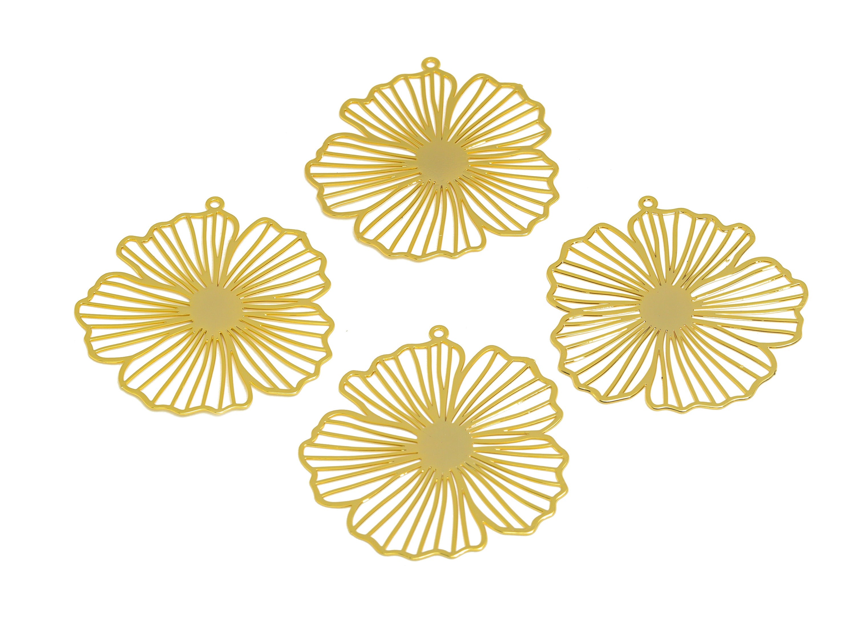 Brass Lotus Leaf Earring Charm - Brass Hollow Leaf Earring Charm - Brass Botanical Pendant - 18K Real Gold Plating - 35x33x0.36mm - RGP7144 - DOMEDBAZAAR